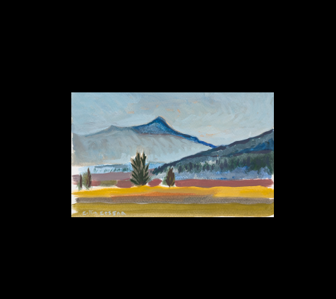 Wyoming sunrise original plein air painting Collin Cessna WY western US artwork mountains fog