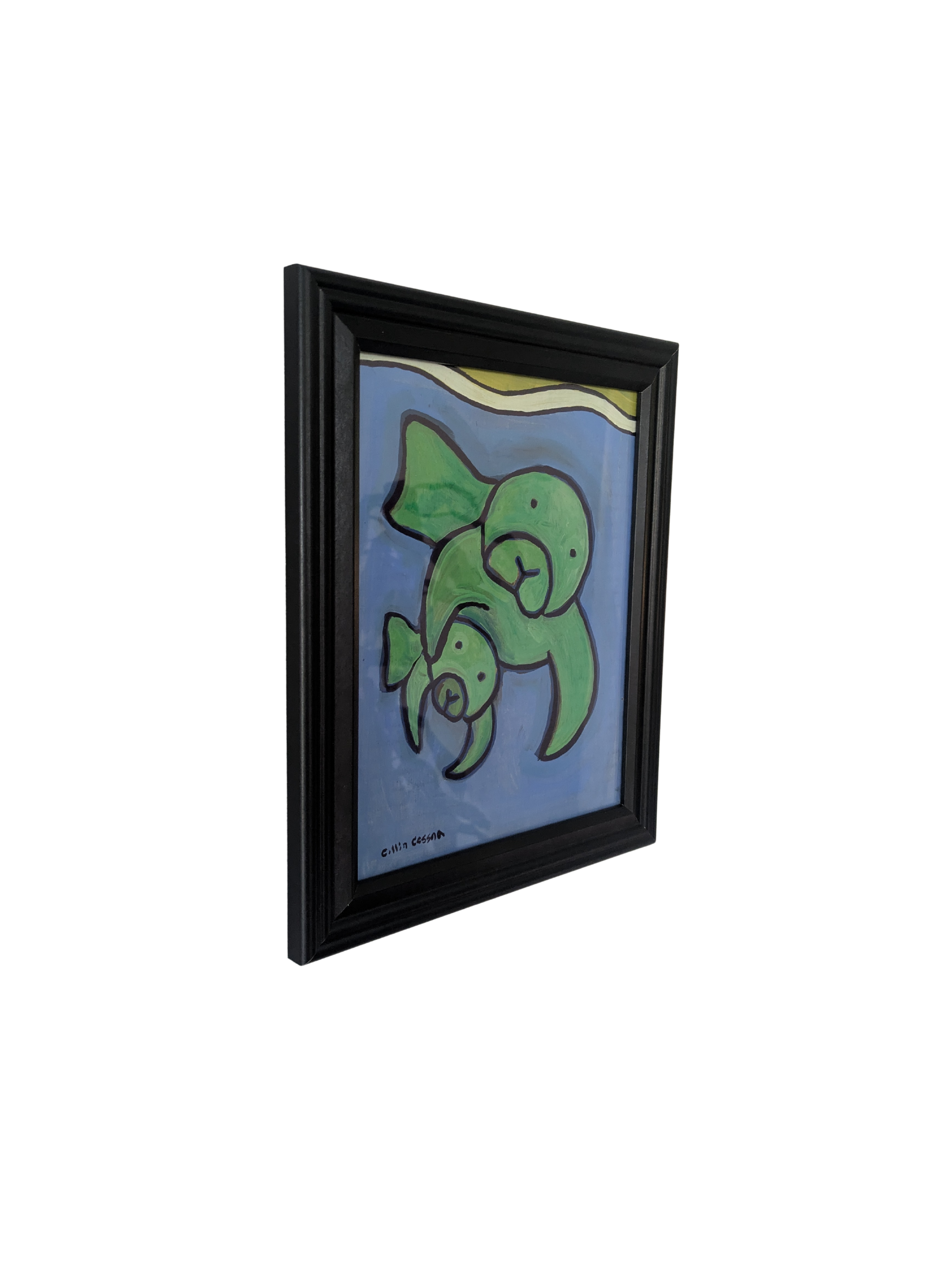 Mama and Baby Manatee painting by Collin Cessna traditional art casein paints hand made cardboard md