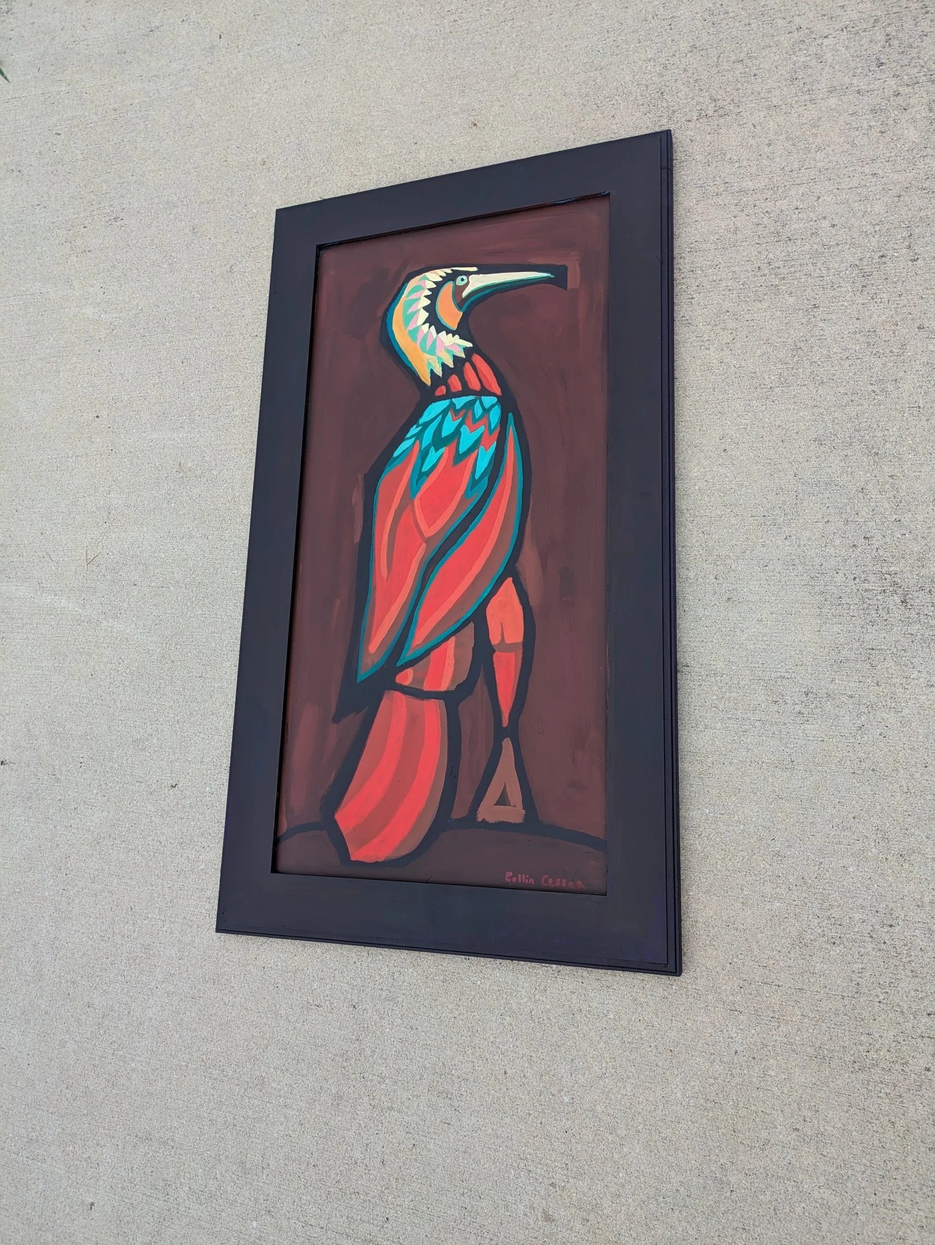 Artist Collin Cessna paints Cormorant acrylic painting wood Baltimore based Port Covington Marina MD