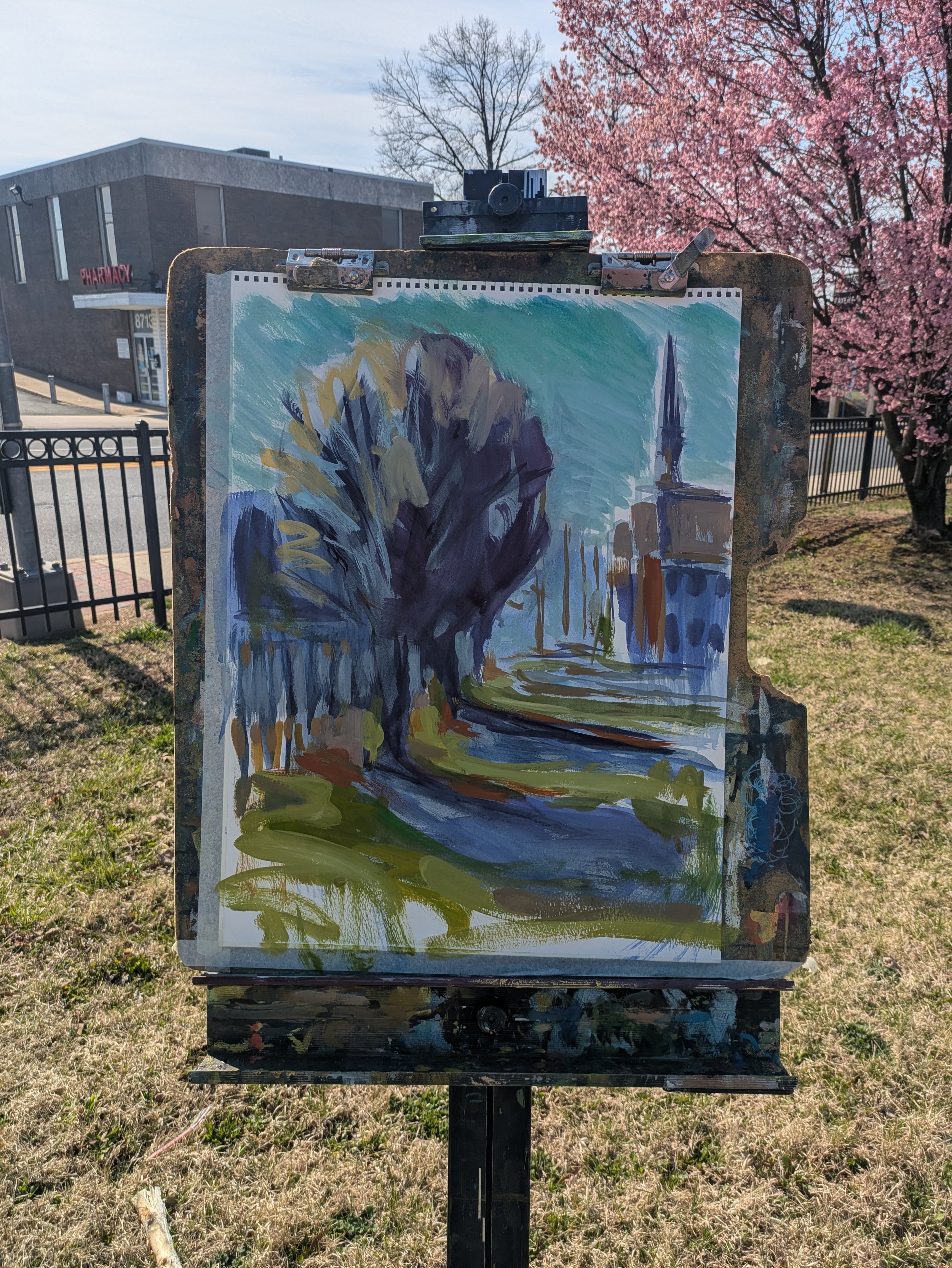 Hiss Church Cherry Blossoms Putty Hill St. Ursulas Collin Cessna artwork painting harford road md