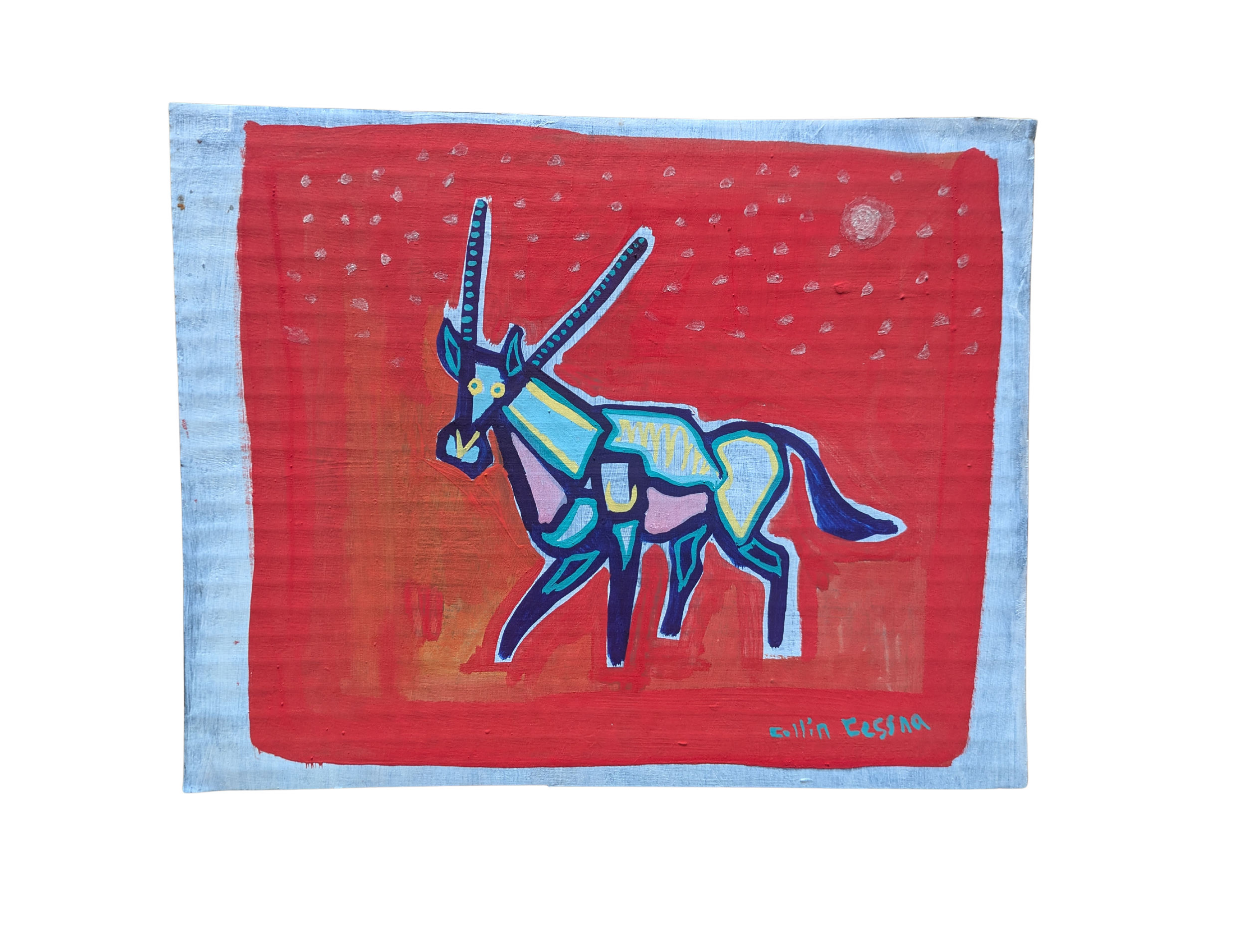 Antelope painting by Collin Cessna traditional art casein paints hand made cardboard md glow in the dark