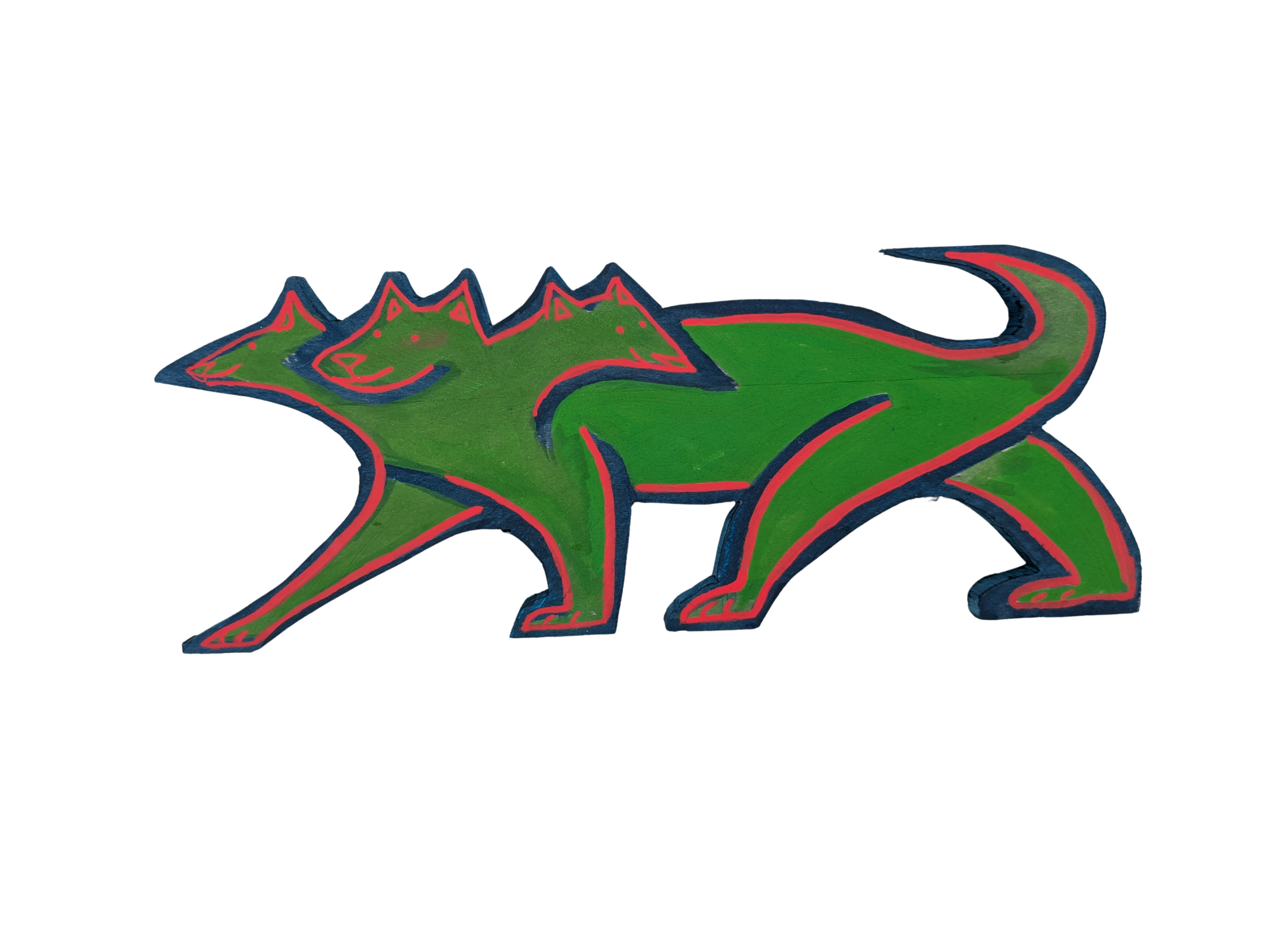 cerberus three headed dog painting by collin cessna upcycled eco friendly wood art artwork casein md