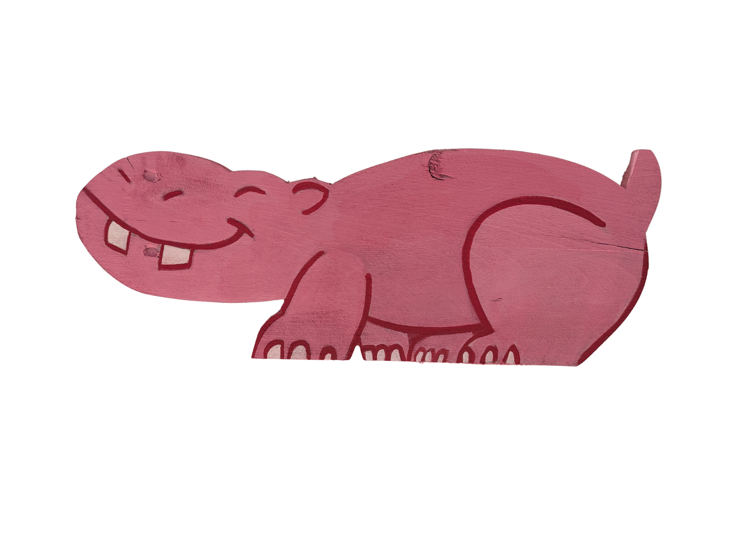 Happy Hippo Painting wood Collin Cessna Common Grounds Hampden Artwork upcycled recycled Zoo art