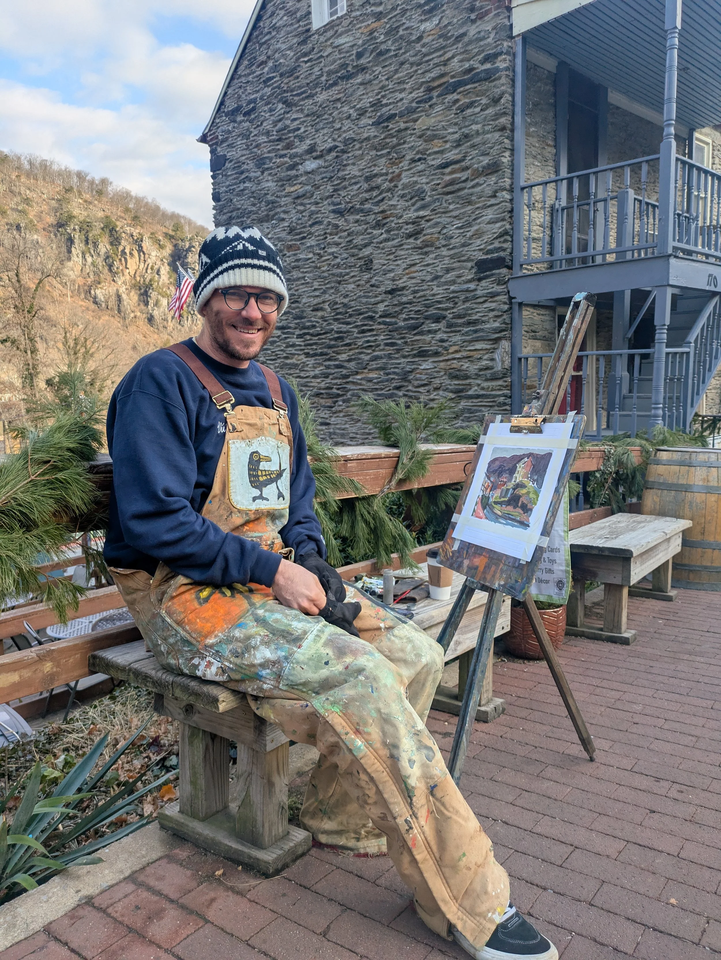 Collin Cessna painting in Harpers Ferry for blog