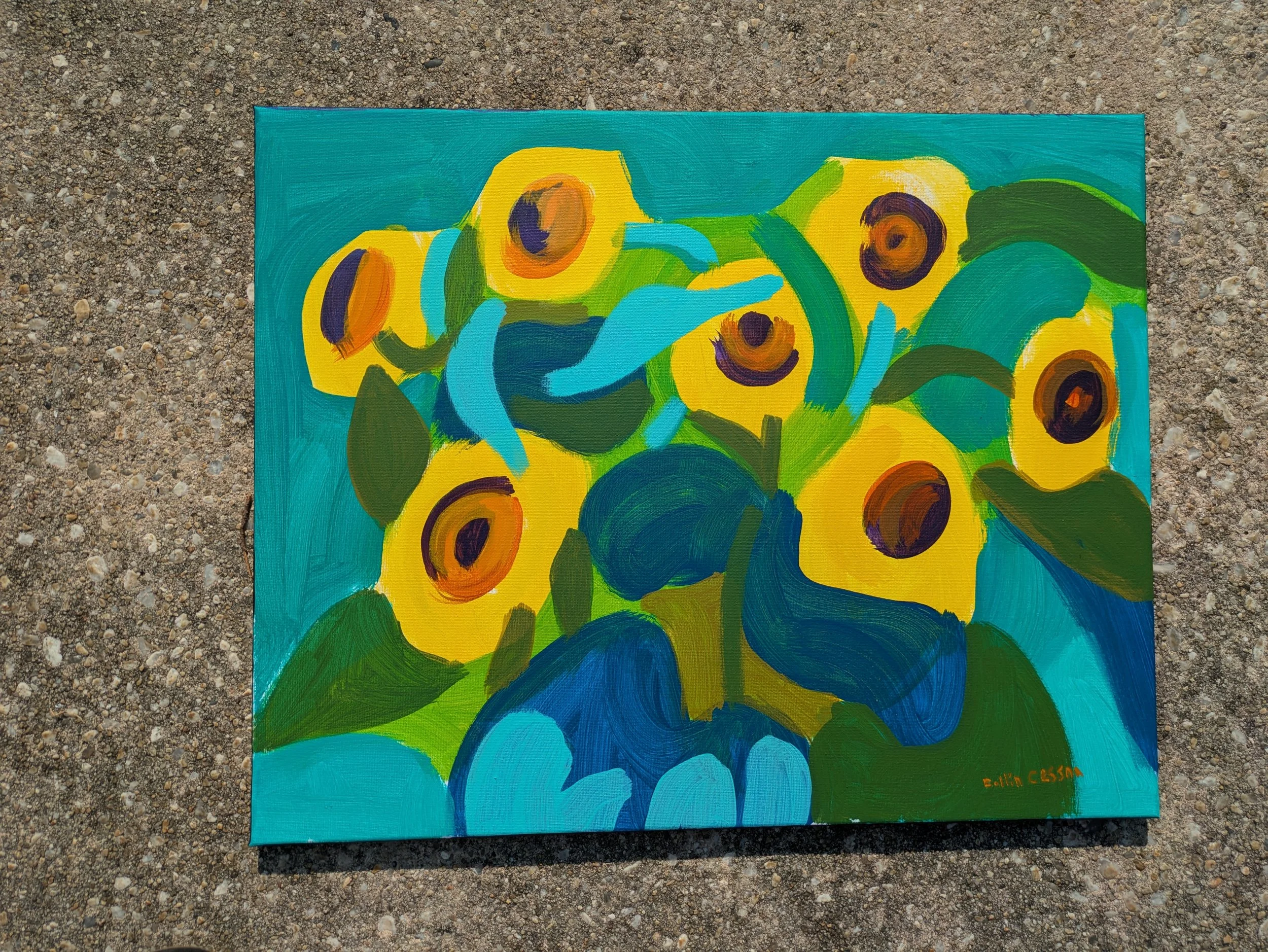 Sunrise Sunflowers Acrylic on canvas painting original artwork by Collin Cessna floral flower Maison