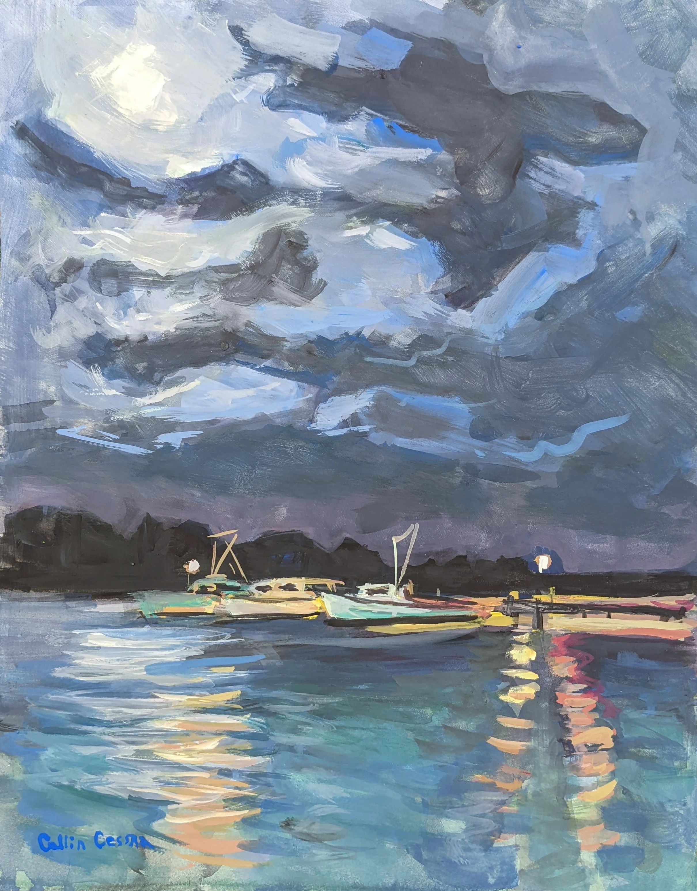 "Hooper's Island Boats" casein paint on boarded surface, 11 x 14 in. Private Collection