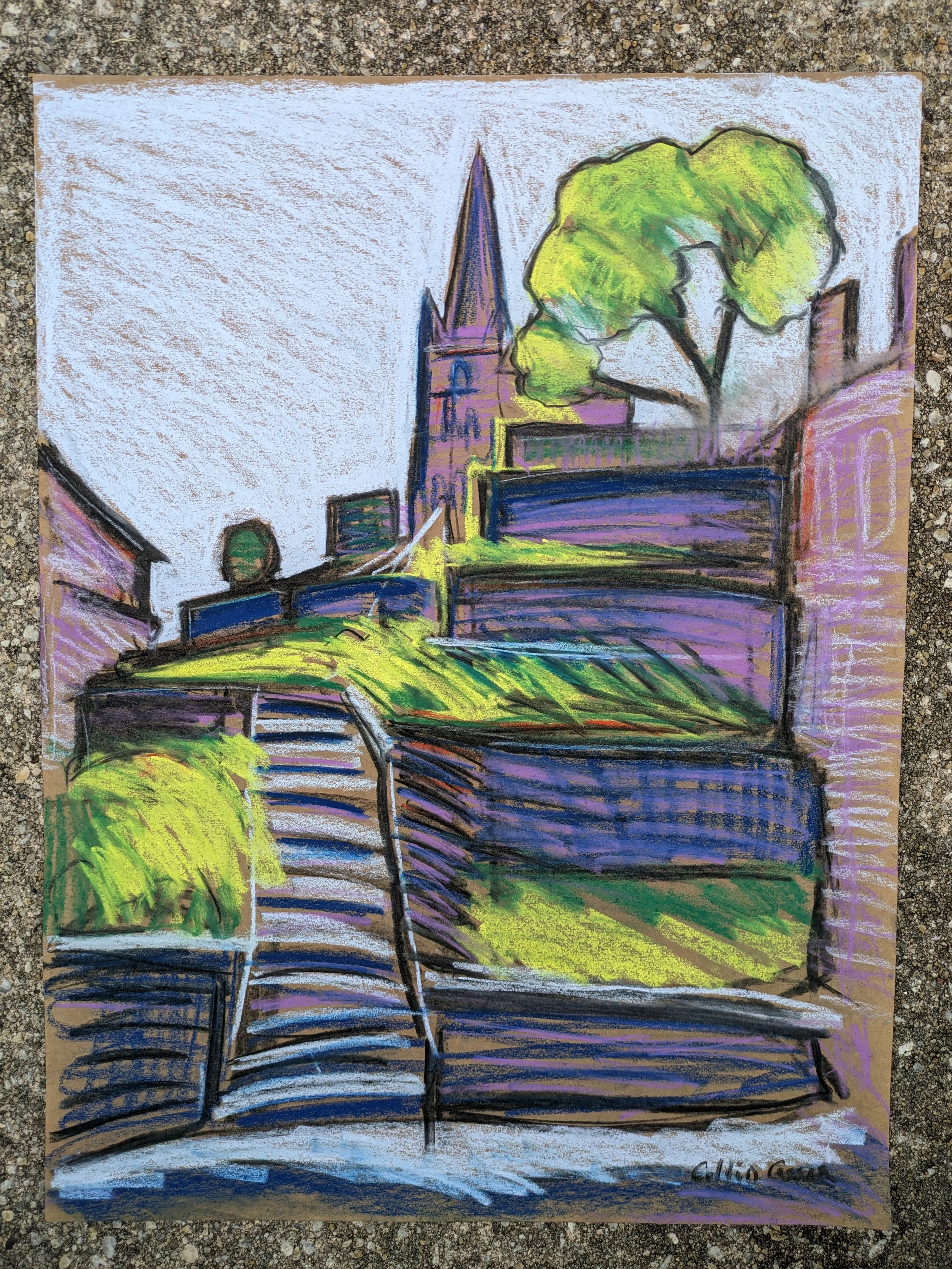 Collin Cessna paints view of Harpers Ferry West Virginia soft pastels artist in residence wv art