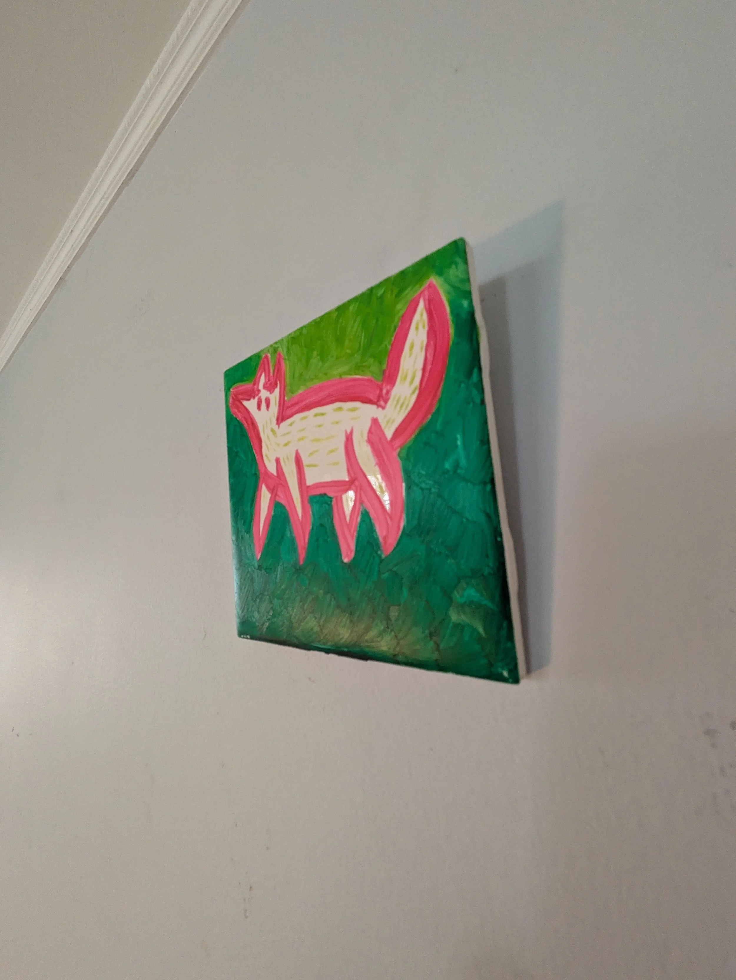 Artist original oil painting Collin Cessna paints fox ceramic tile upcycled hand made one neat idea