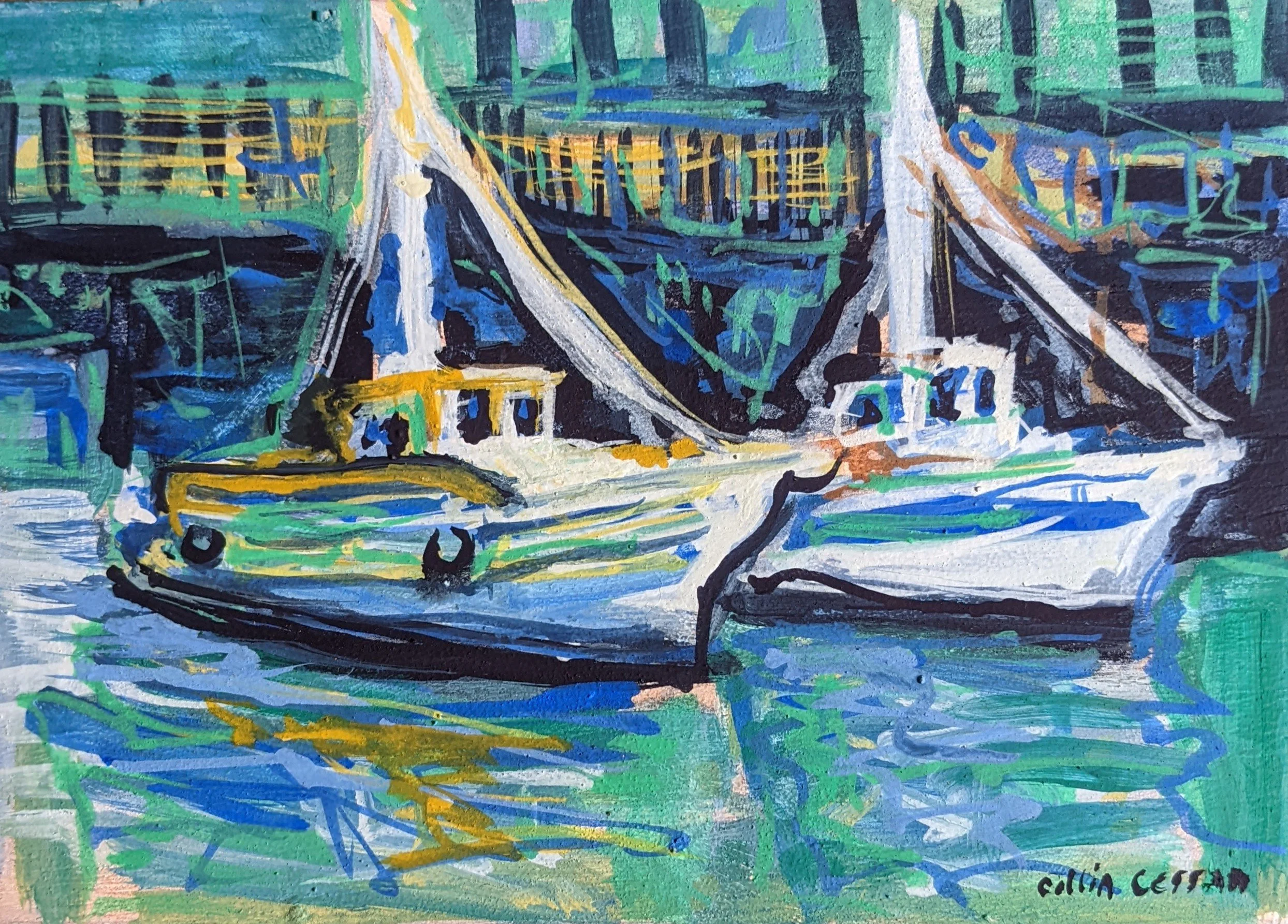 "Fisherman's Wharf" 2023 - casein on cradled wood panel, 5" x 7" x .5" Private Collection