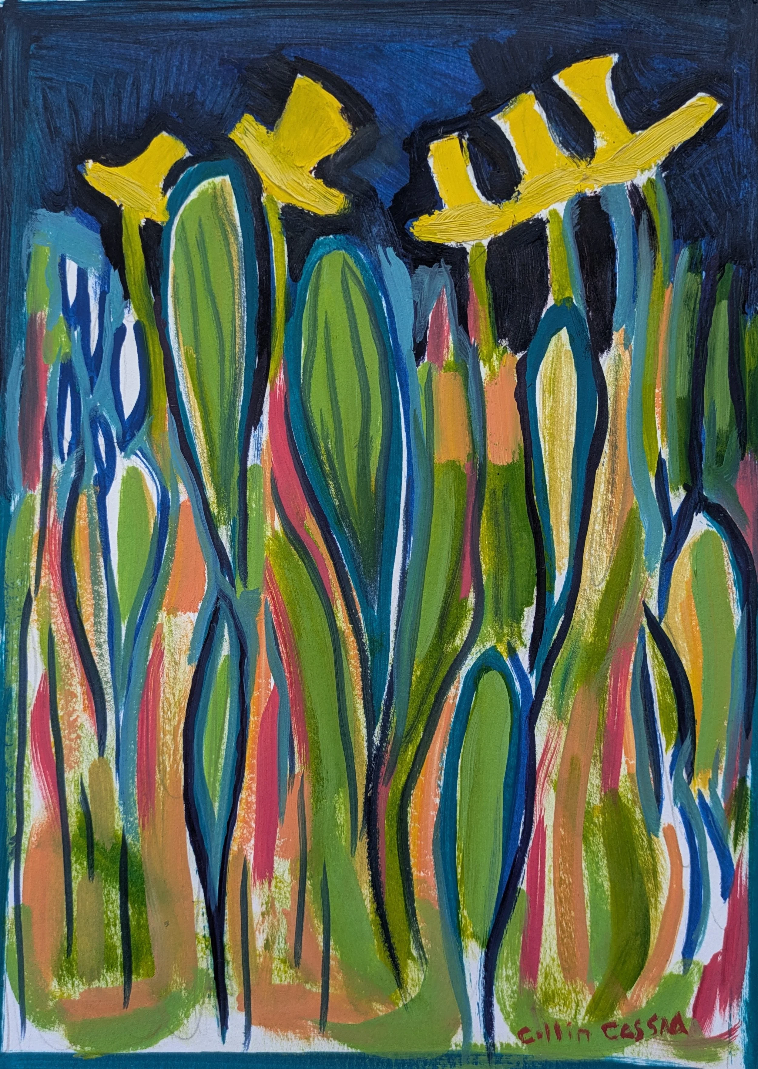 Original artwork by Baltimore artist for sale by Collin Cessna featuring fun approachable floral art