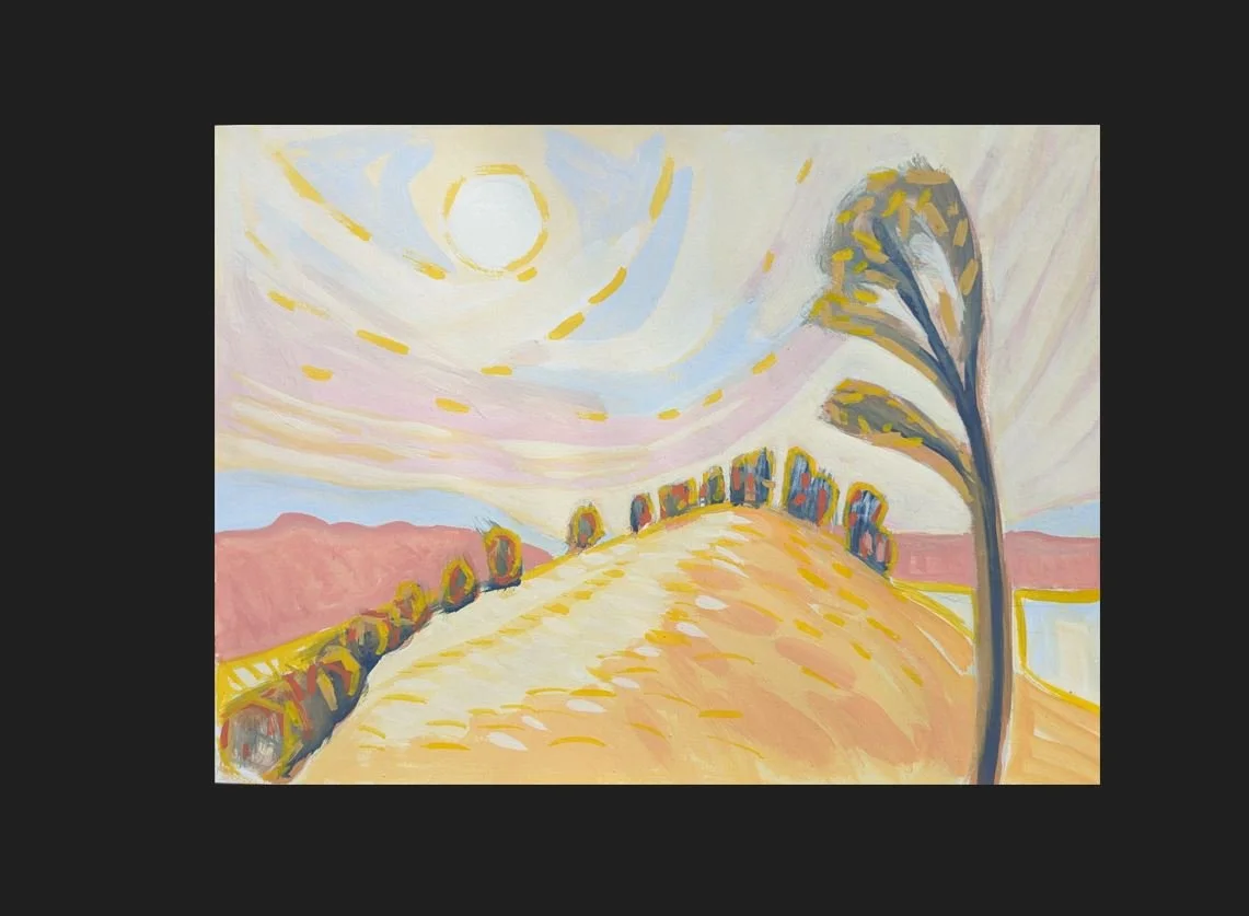 Collin Cessna Artist paints Appalachia sunset wolf lair campground hill mountain yellow art sunset m