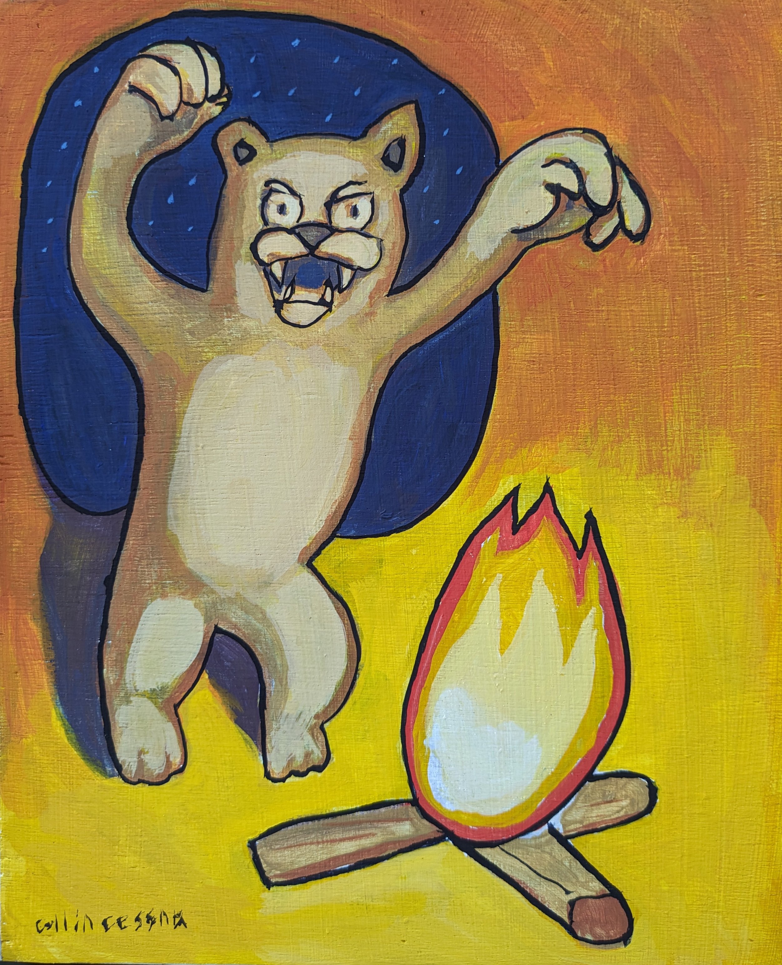 "A Frightful Night" 2024 - casein on mounted wood panel, 8 x 10 in.