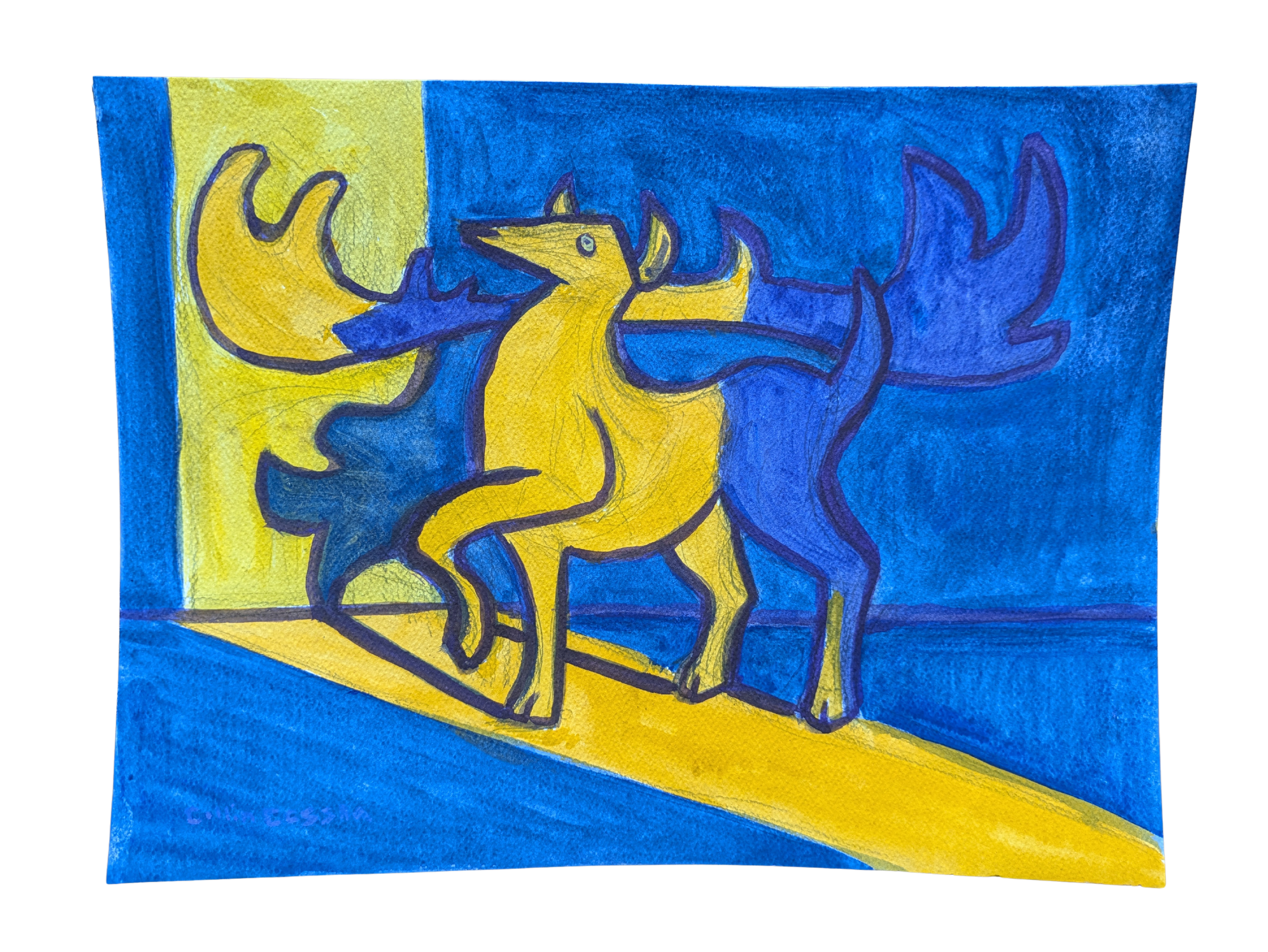 Wildlife animal deer taxidermy casein art painting collin cessna watercolor doorway cracked light co