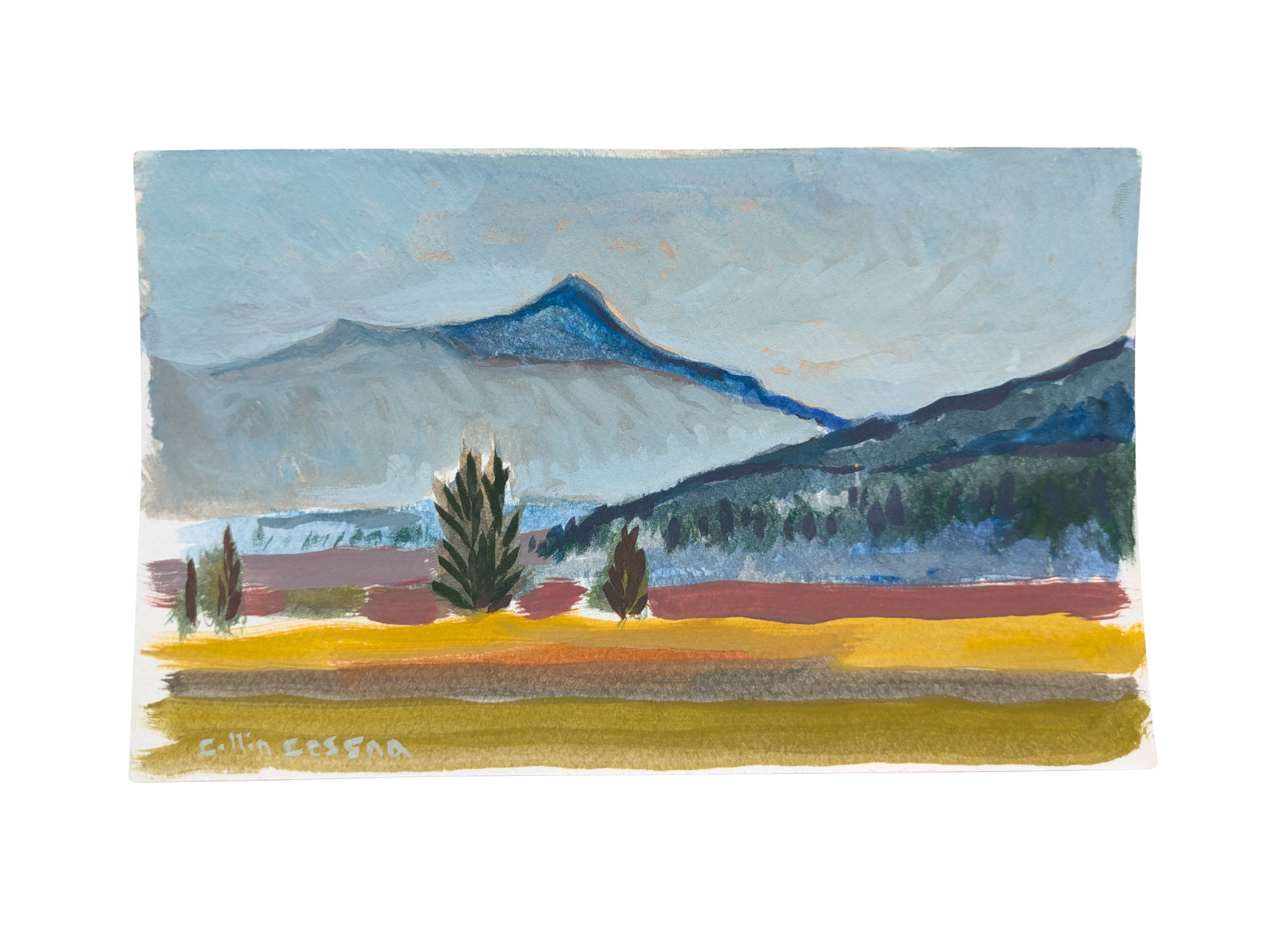 Wyoming sunrise original plein air painting Collin Cessna WY western US artwork mountains fog