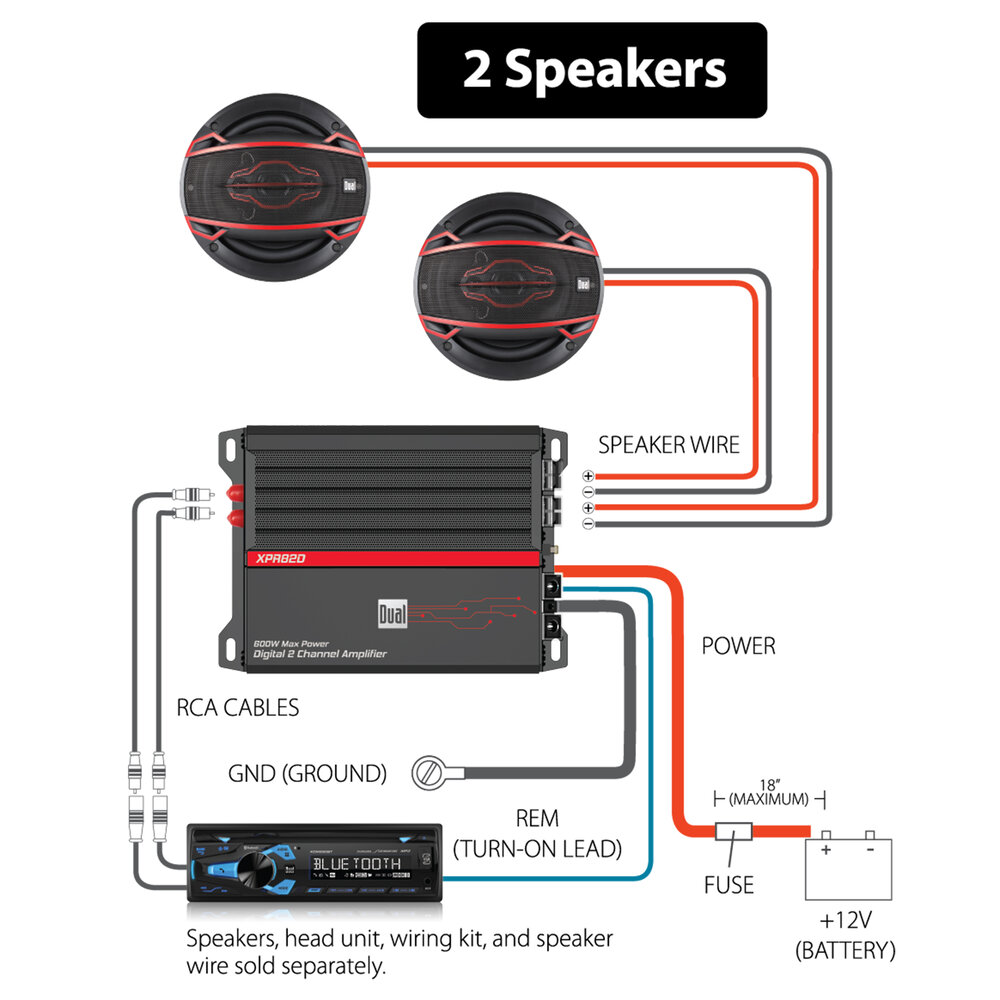 Digital 2 Channel MOSFET Amplifier - XPR82D — Dual Electronics Corporation | Speakers To Amp Wiring Diagram | | Dual Electronics