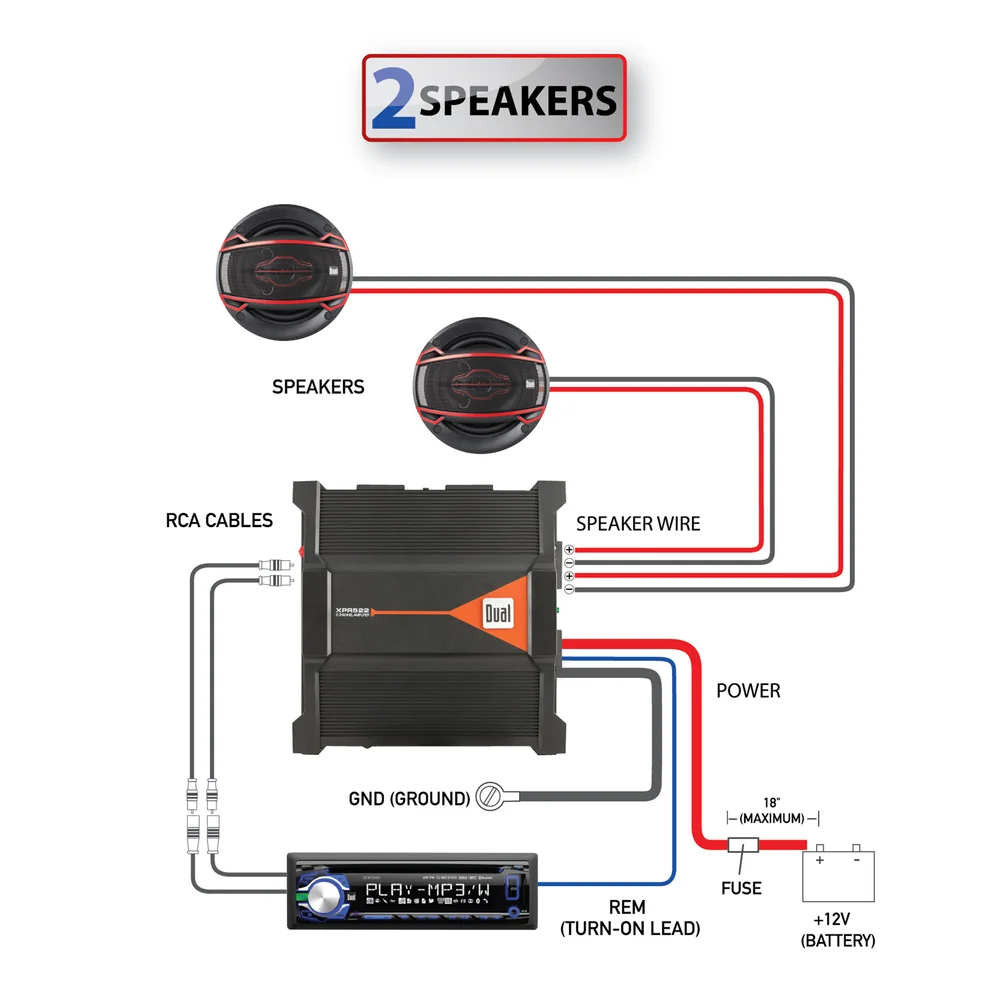 2/1 Channel MOSFET Powerd Amplifier - XPR522 — Dual Electronics Corporation | Speaker Amp Wiring Diagram | | Dual Electronics Corporation