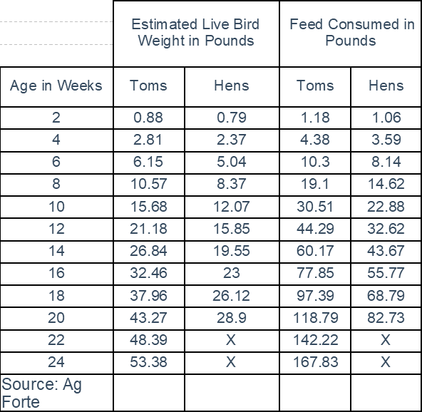 Growth Chart - Turkeys — Maple Creek Poultry Processing