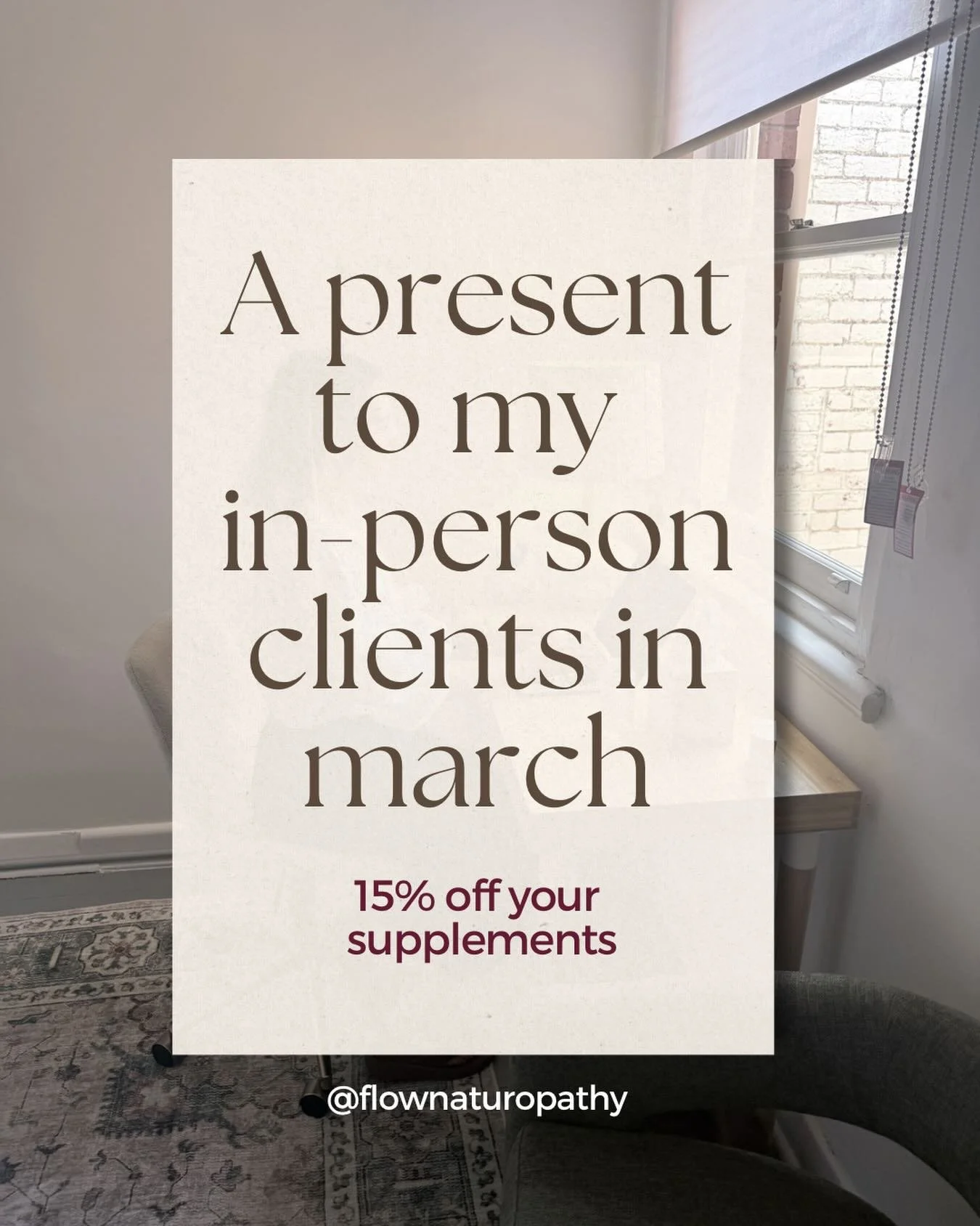 A little March clinic perk ✨

For the month of March, anyone who comes in for an in-clinic appointment at @anara.health will receive 15% off supplements, valid for one week after their consult.

This applies to new and returning clients, and includes
