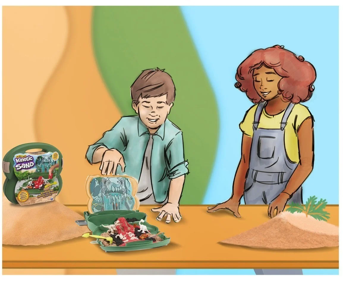 Concept Art of Two Kids playing with Kinetic Sand on Set with Backdrop illustrating Toy Features.jpg