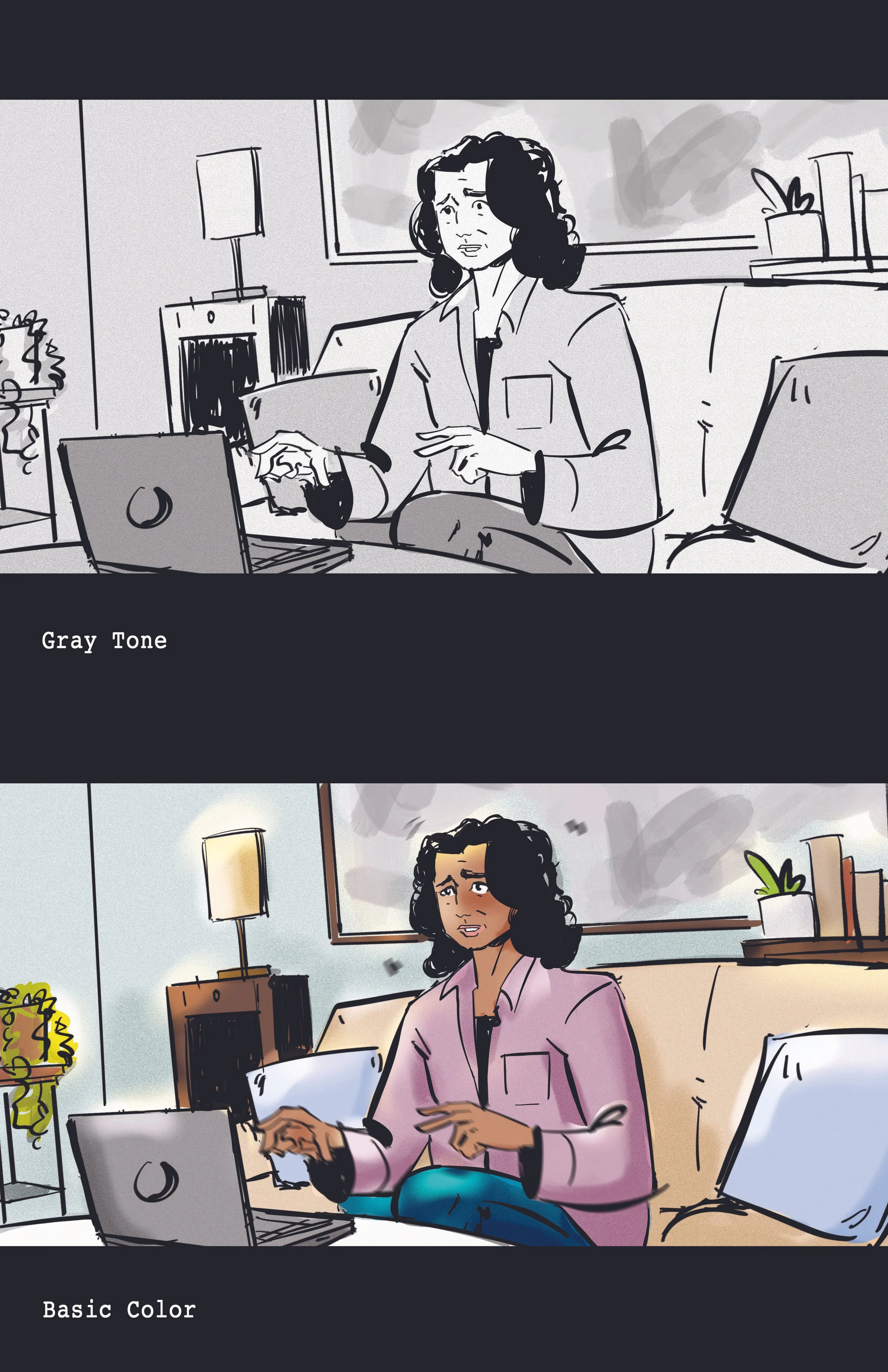 Storyboard Sample. Grey Tone and Color