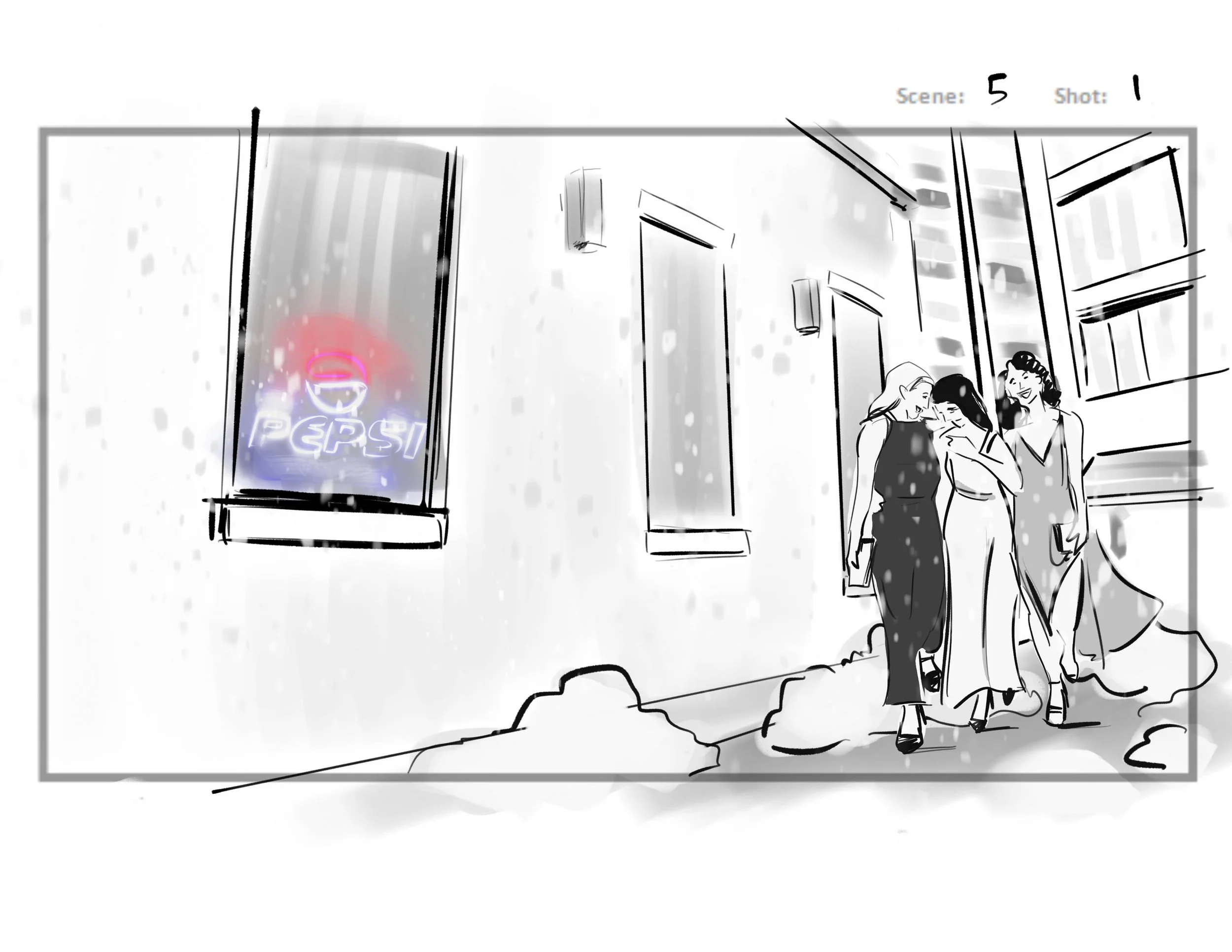 Wide Show of Friends Walking Past PEPSI Sign in window.jpg