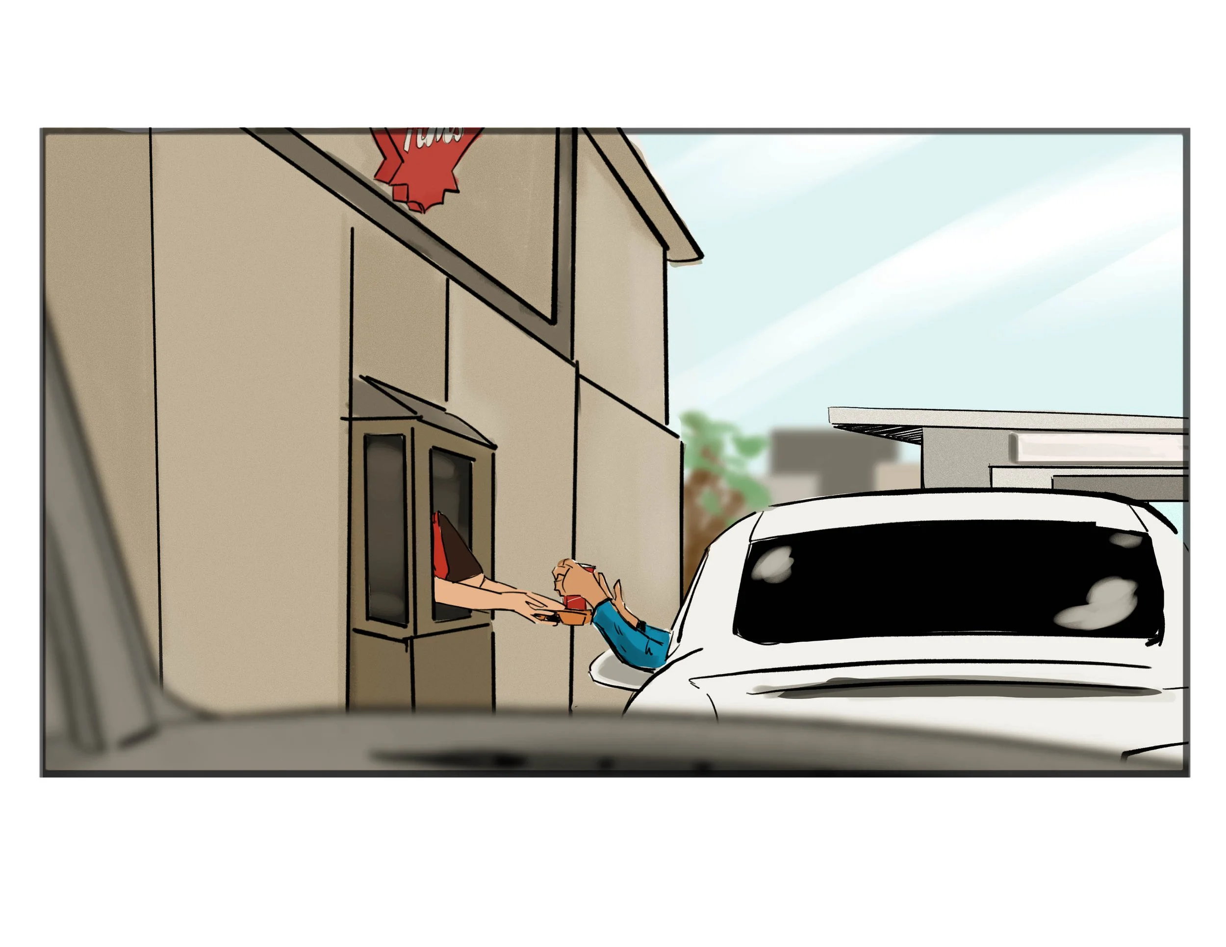 Wide Shot POV from car window of Tim Hortons Drive Thru.jpg