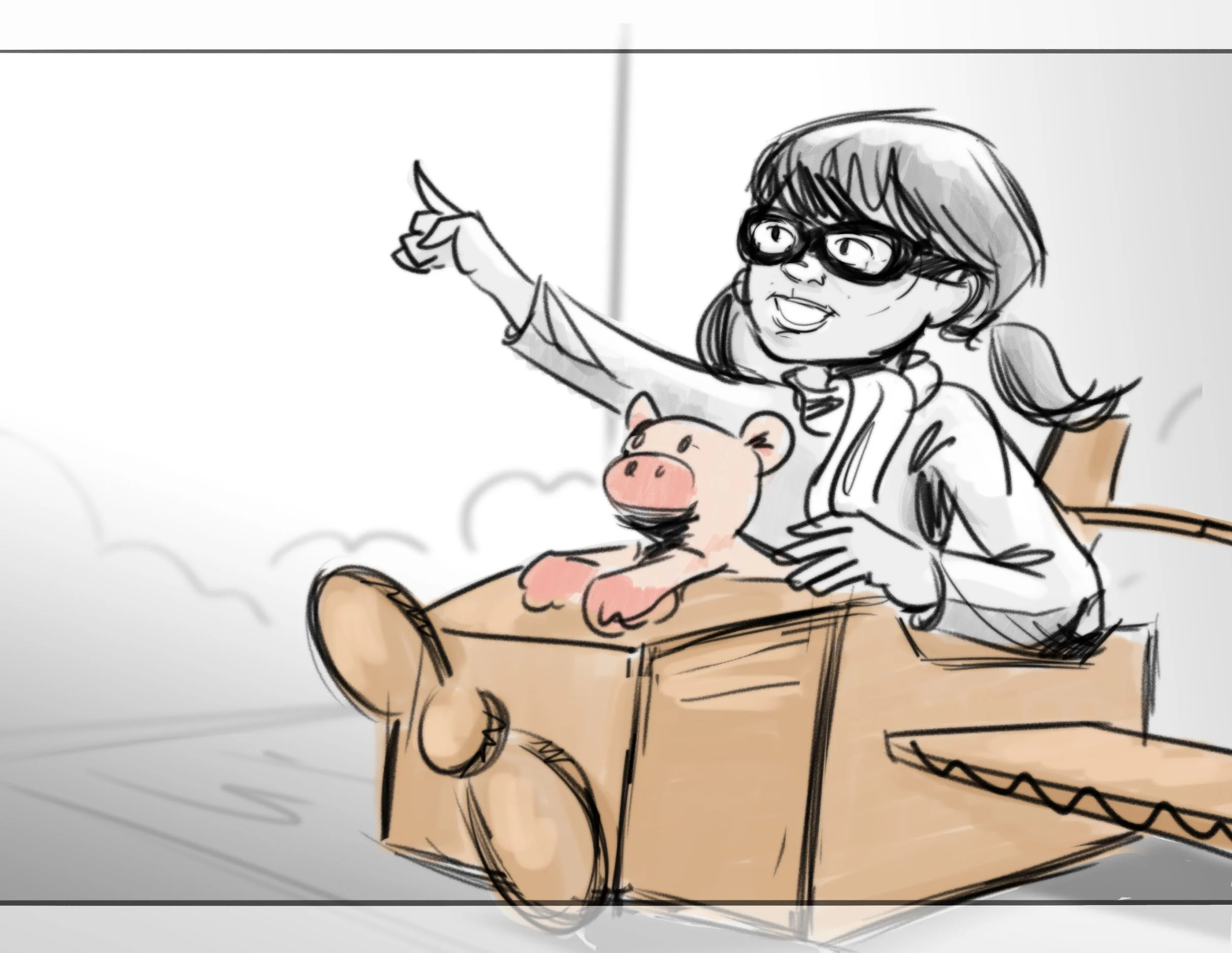 Concept Art of Child in Imaginative play with Gund character showing set and prop examples..jpg