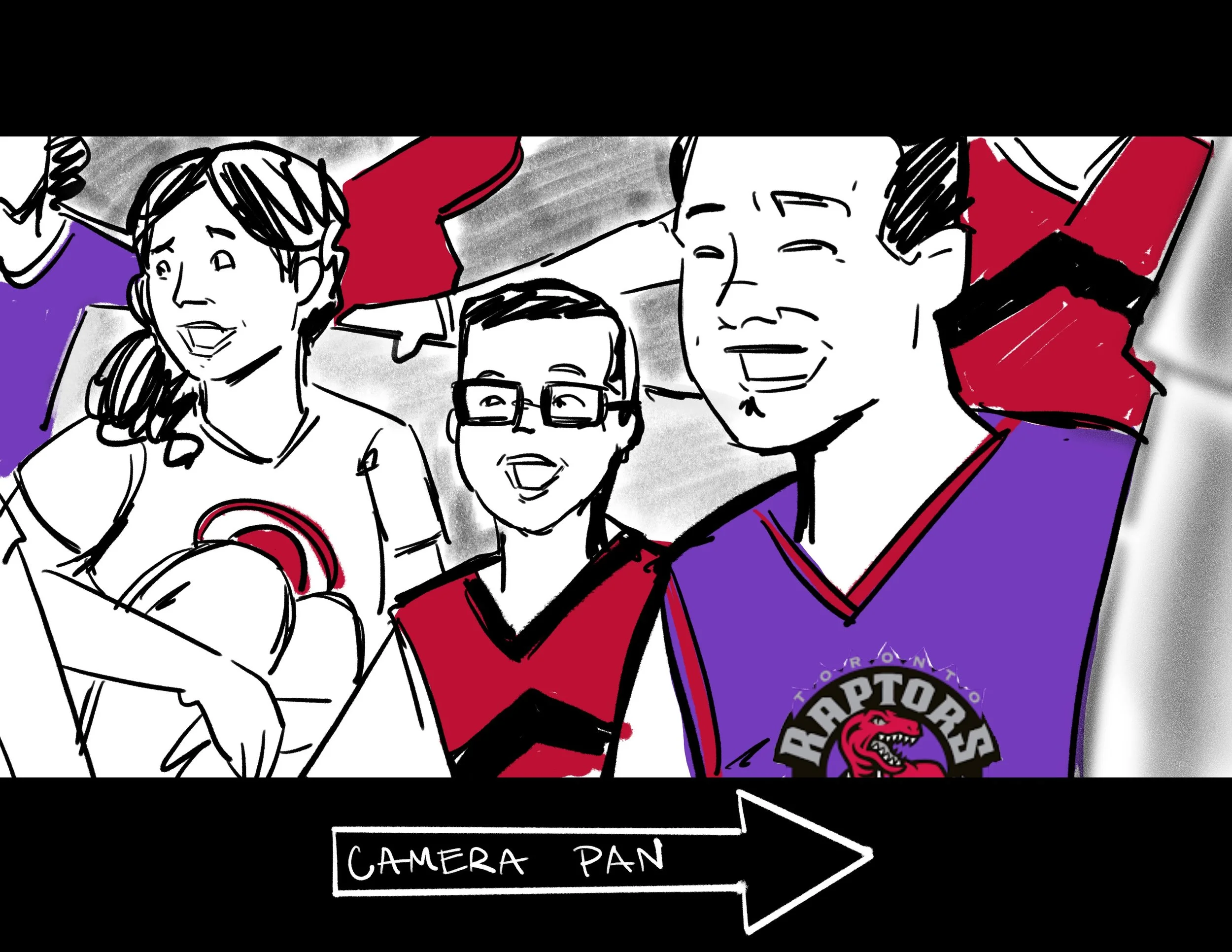Medium Close Pan of Raptors Fans in Living Room Cheering.jpg