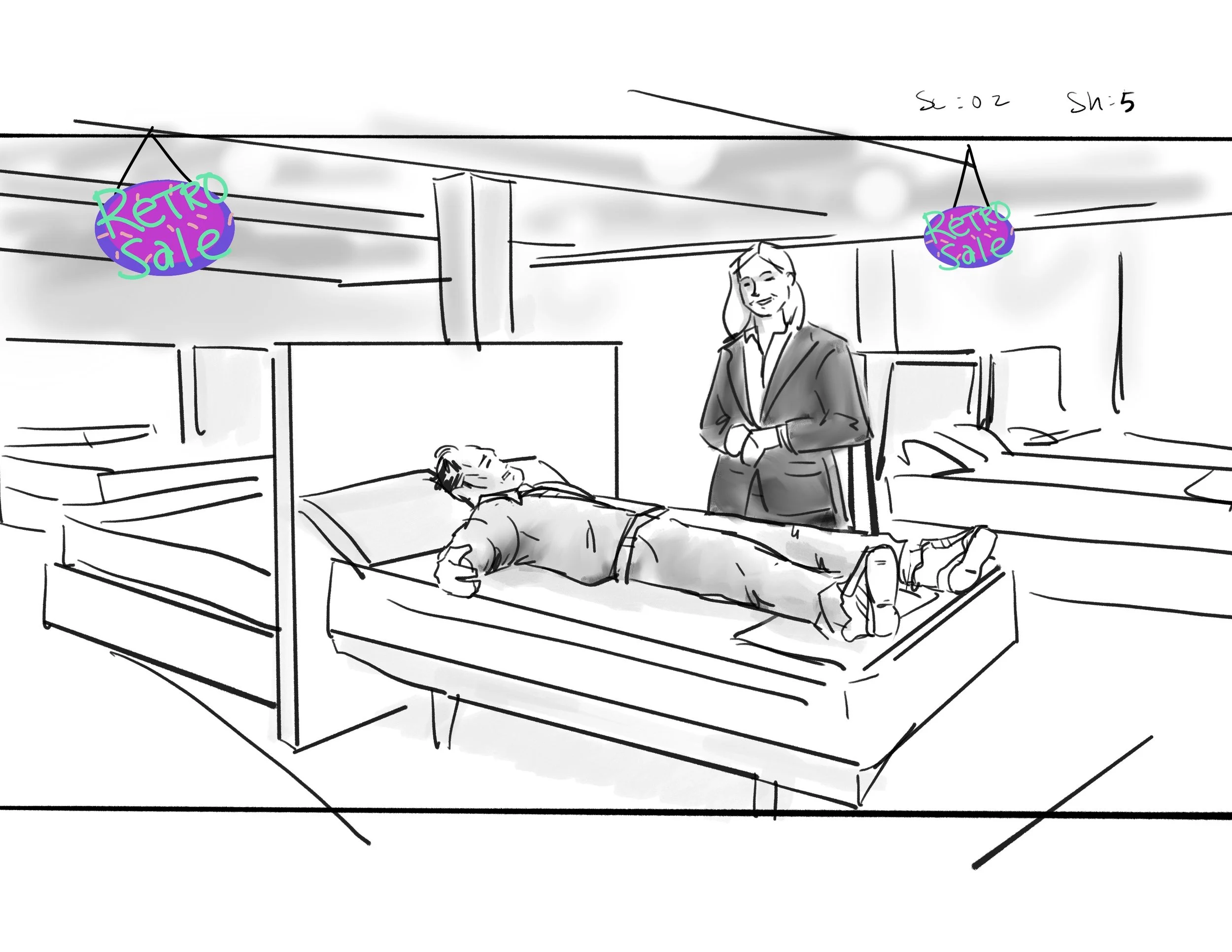 Wide shot of Sleep Country Canada Store - commercial-storyboard-artist-gabe-kong.jpg