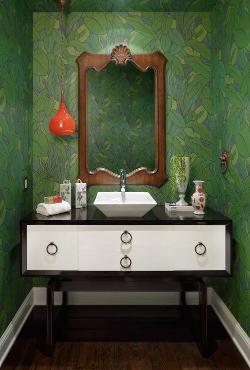 Interior design wallpaper powder bathroom. 
