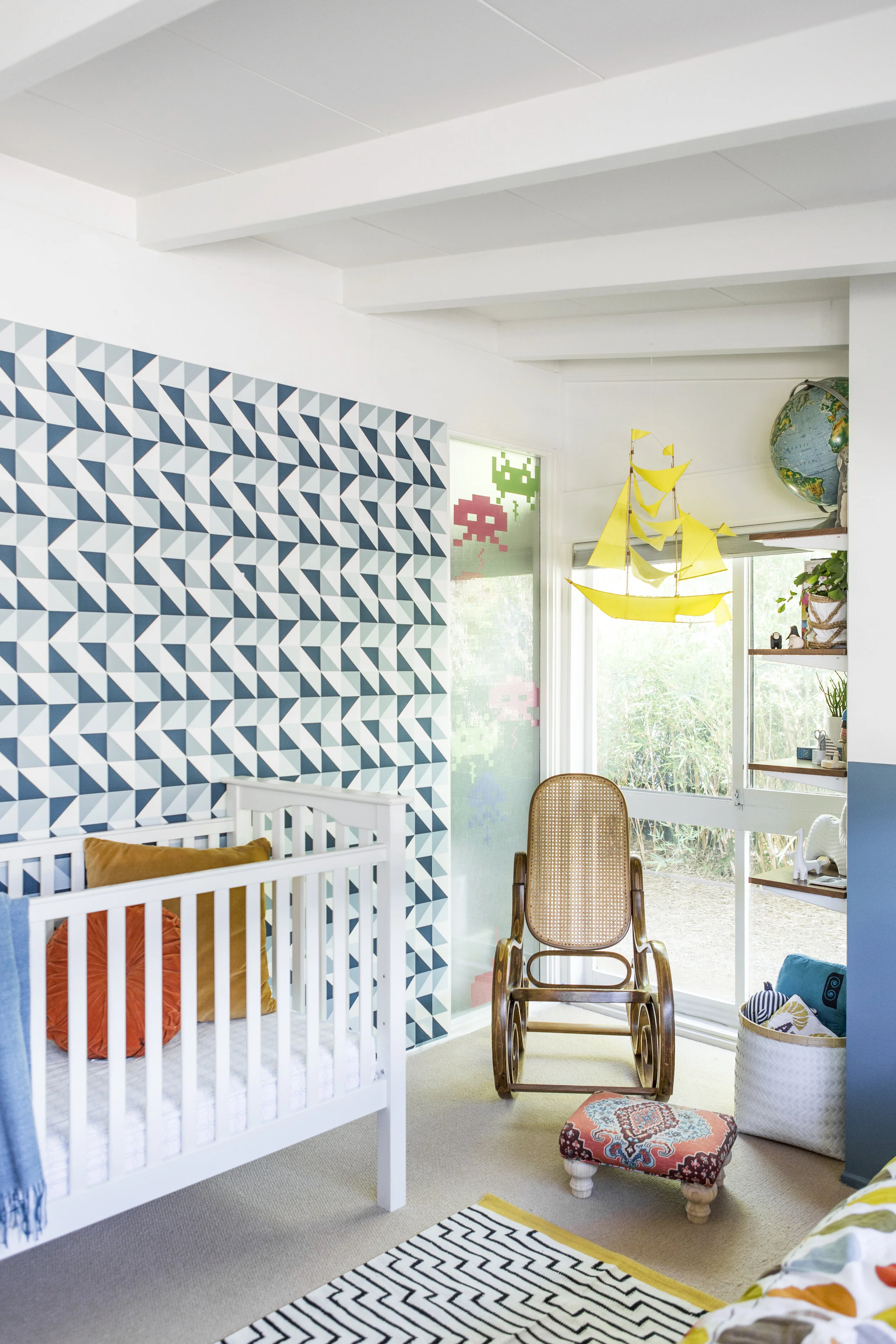 Interior design wallpaper nursery kids room. 
