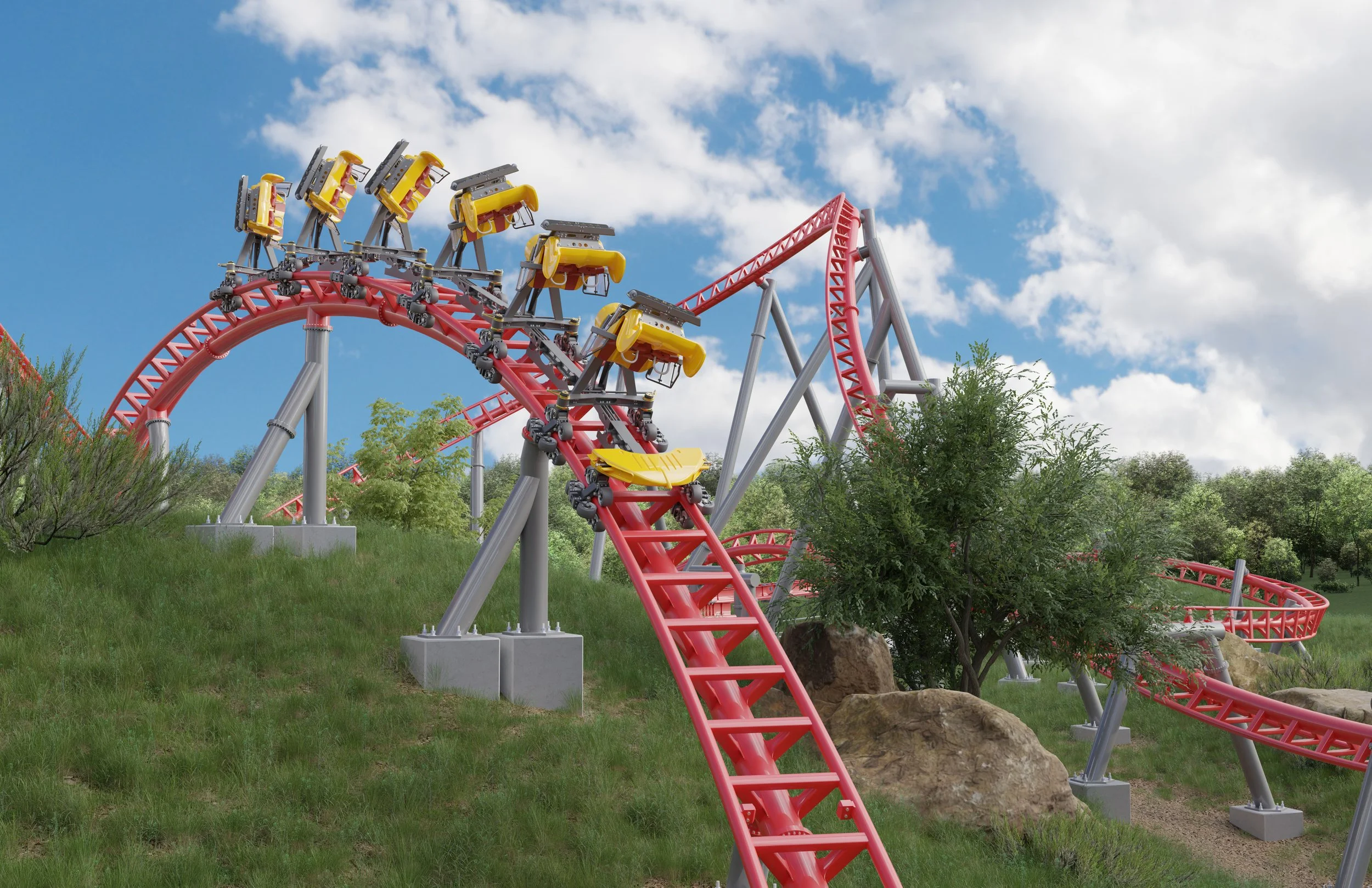A rendering of the S&S AXIS coaster traversing an i2 (non-inverting inversion) element.