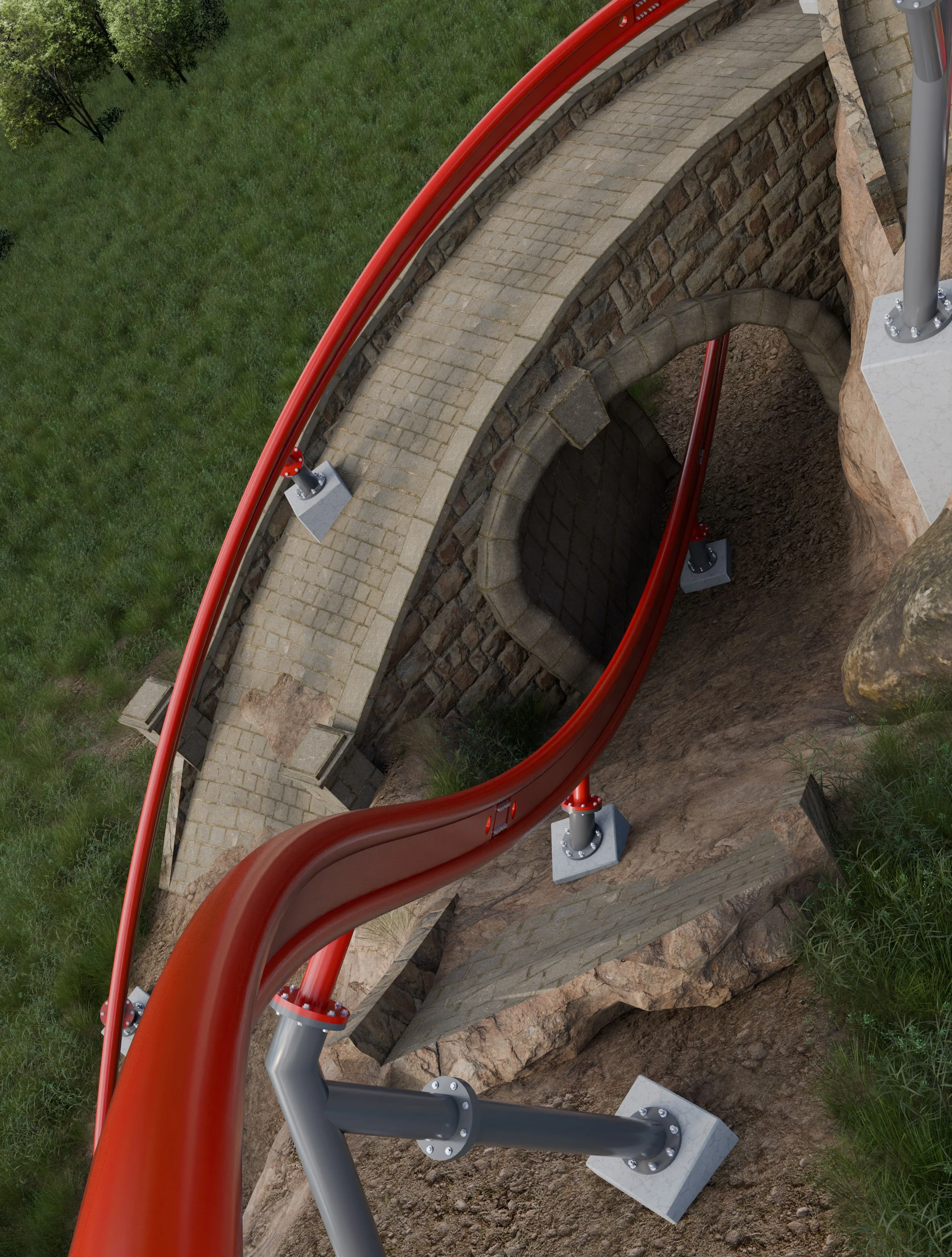 A rendering of an on-ride guest perspective of the S&S RailRyder coaster.