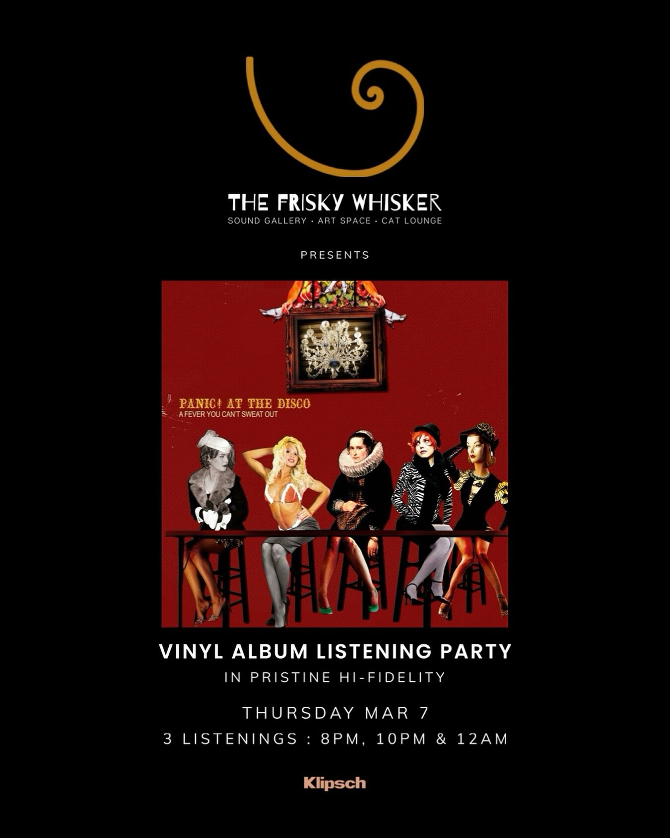 Vinyl Album Listening Party 

This Thursday - A Fever You Can&rsquo;t Sweat Out by @panicatthedisco 

3 Listenings : 8pm, 10pm, Midnight 

FREE EVENT 

Hi-Fi sound experience in the Sound Gallery on our Klipschorn System

#hifi #hifiaudiohttps #klips