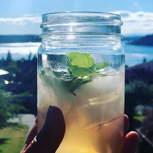 Summer in a glass. Happy Solstice! Strawberry &amp; Peppercorn Shrub with fresh basil and a little sumpin&rsquo; sumpin&rsquo;.
