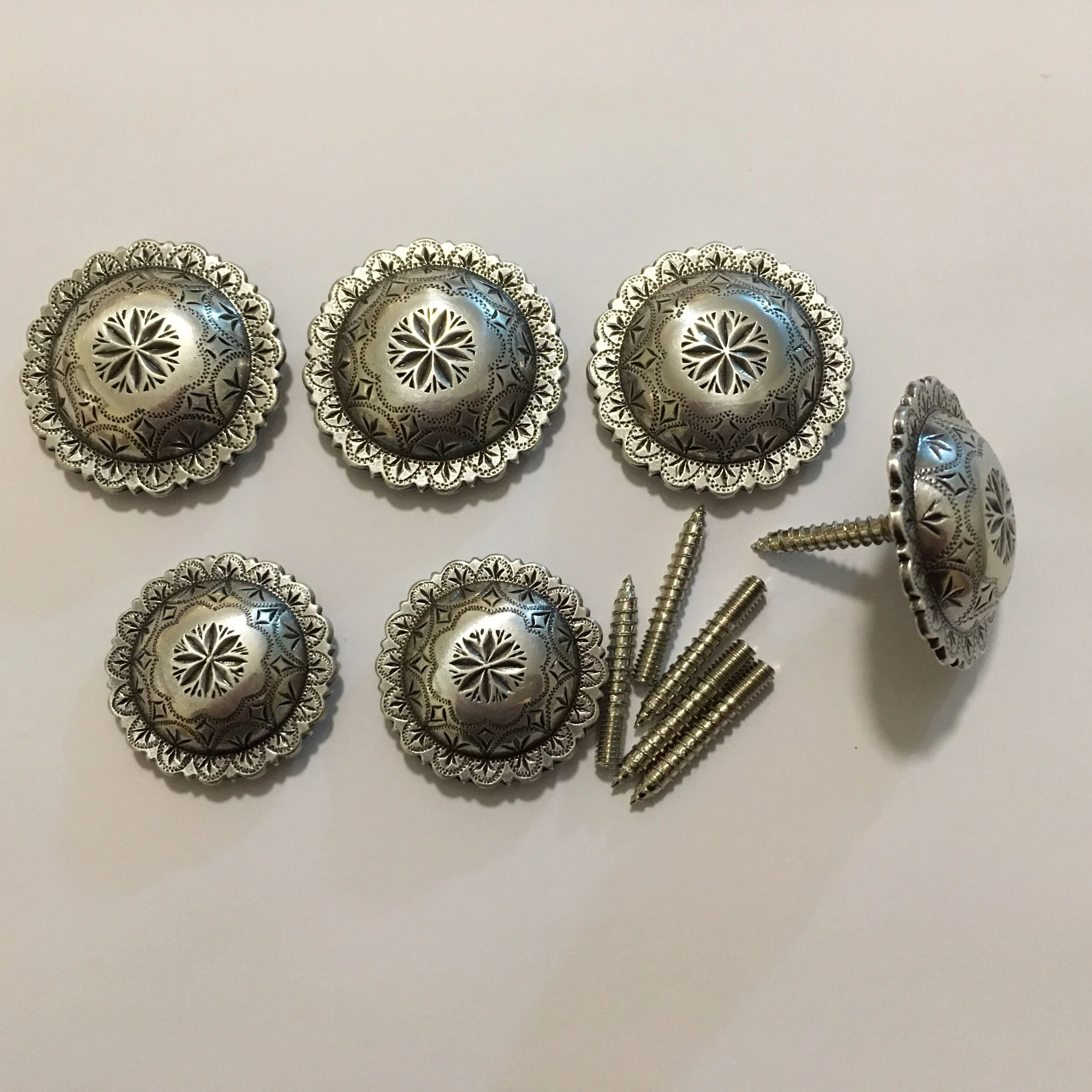 5pc Western Silver Gold Rope Edge Floral Engraved Oval Conchos – 47x29mm Screw Back – Craft DIY