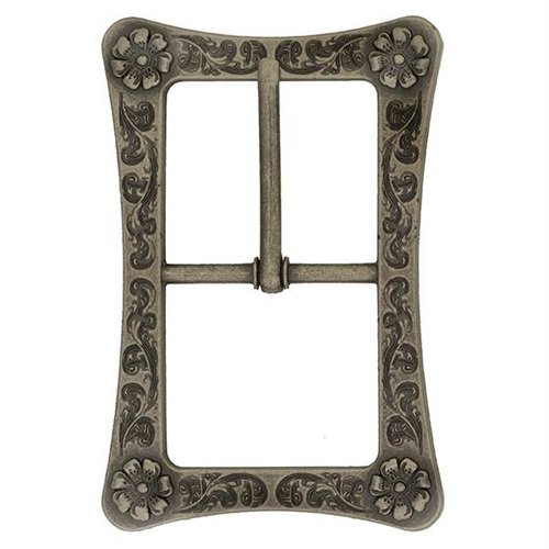 Hector -  Antique Silver Belt Buckle with Flowers 1 1/2"