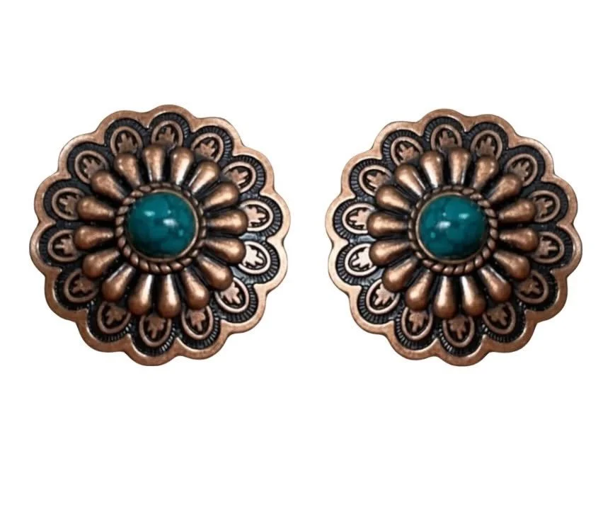 Copper Flower with Turquoise Stone - 1 1/2"