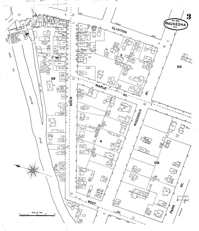 Waukesha Map, 1890, Courtesy of Waukesha County Historical Society