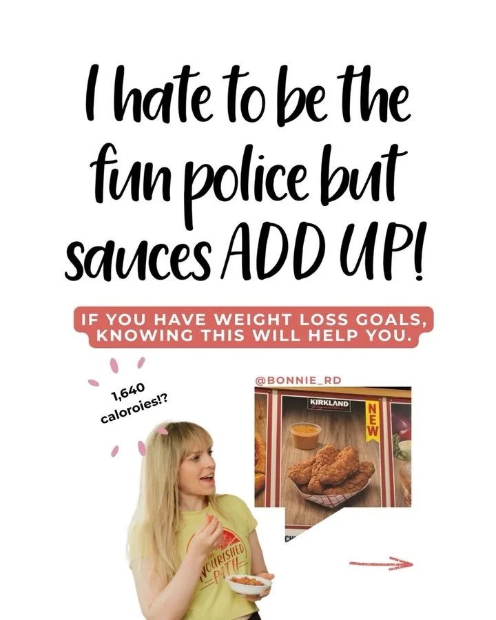 Sauces add up and most of us have no idea by how much.

If you have weight loss goals, this is the kind of thing that works against you without you even realizing it and I want you to know that.

The sauce in the Kirkland Chicken Strips? It&rsquo;s p