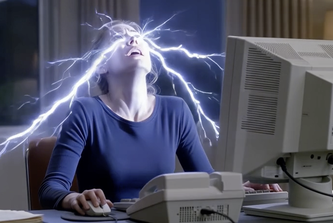 Woman struck by lightning in front of computer