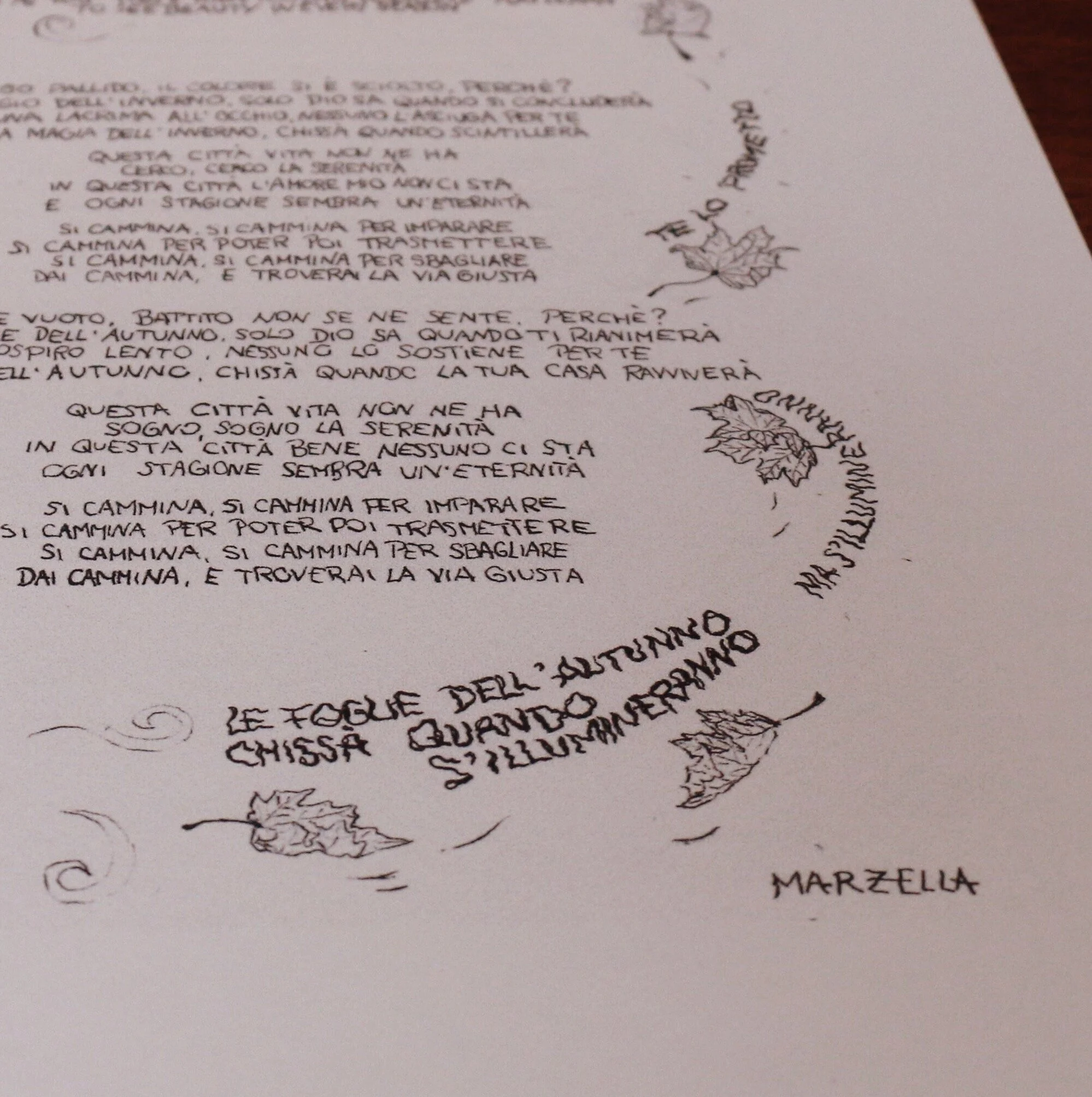 A4 Handmade illustrated lyric prints of Le Foglie Dell'Autunno - Marzella (Limited Edition)