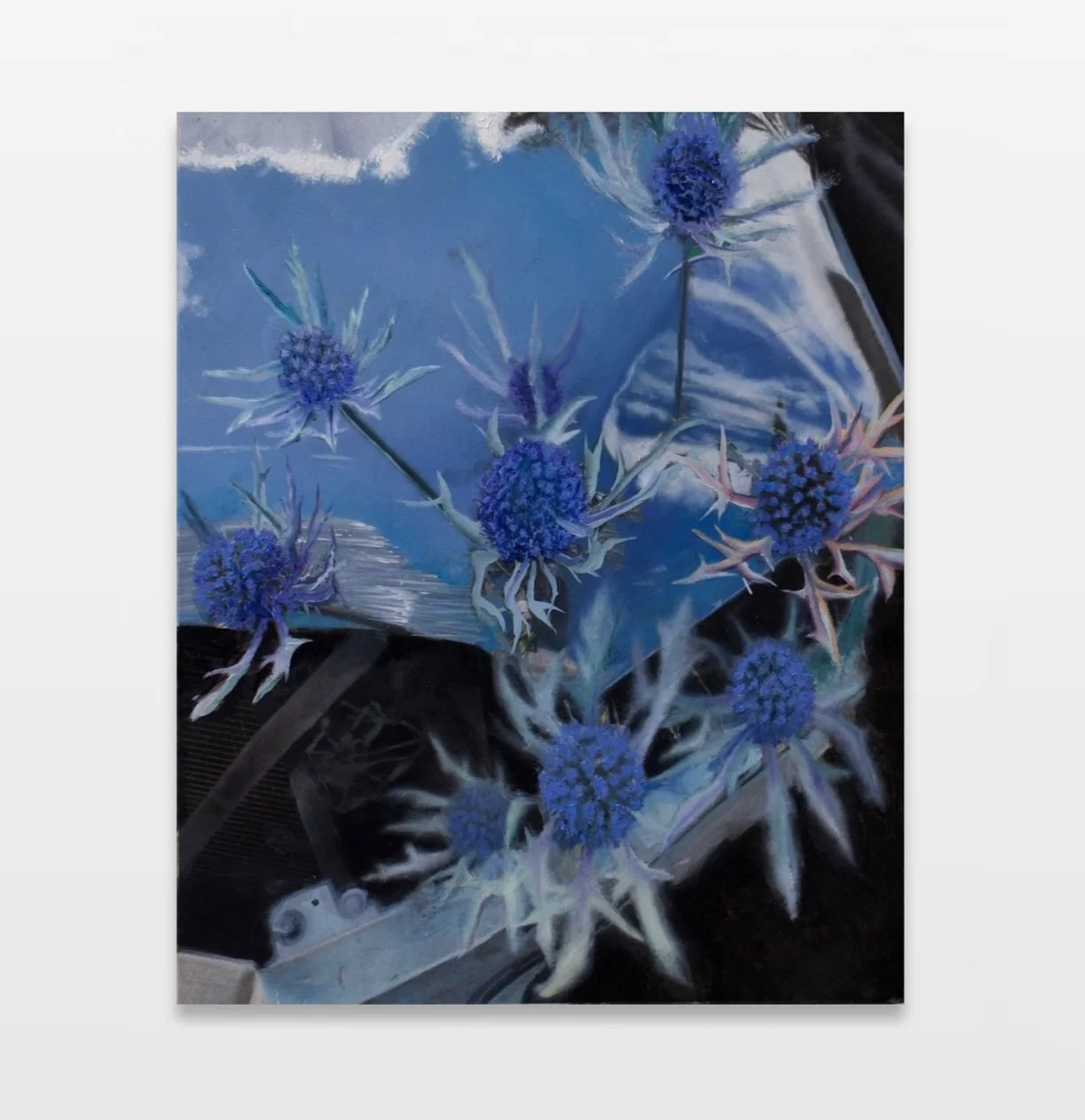 约翰内斯·博西西奥 Johannes Bosisio，蓝色花朵系列 2022，36x29cm，纸面油画粘合可伐林 BlueFlowerSeries 2022, 36x29cm, Oil on paper glued on wood.jpg