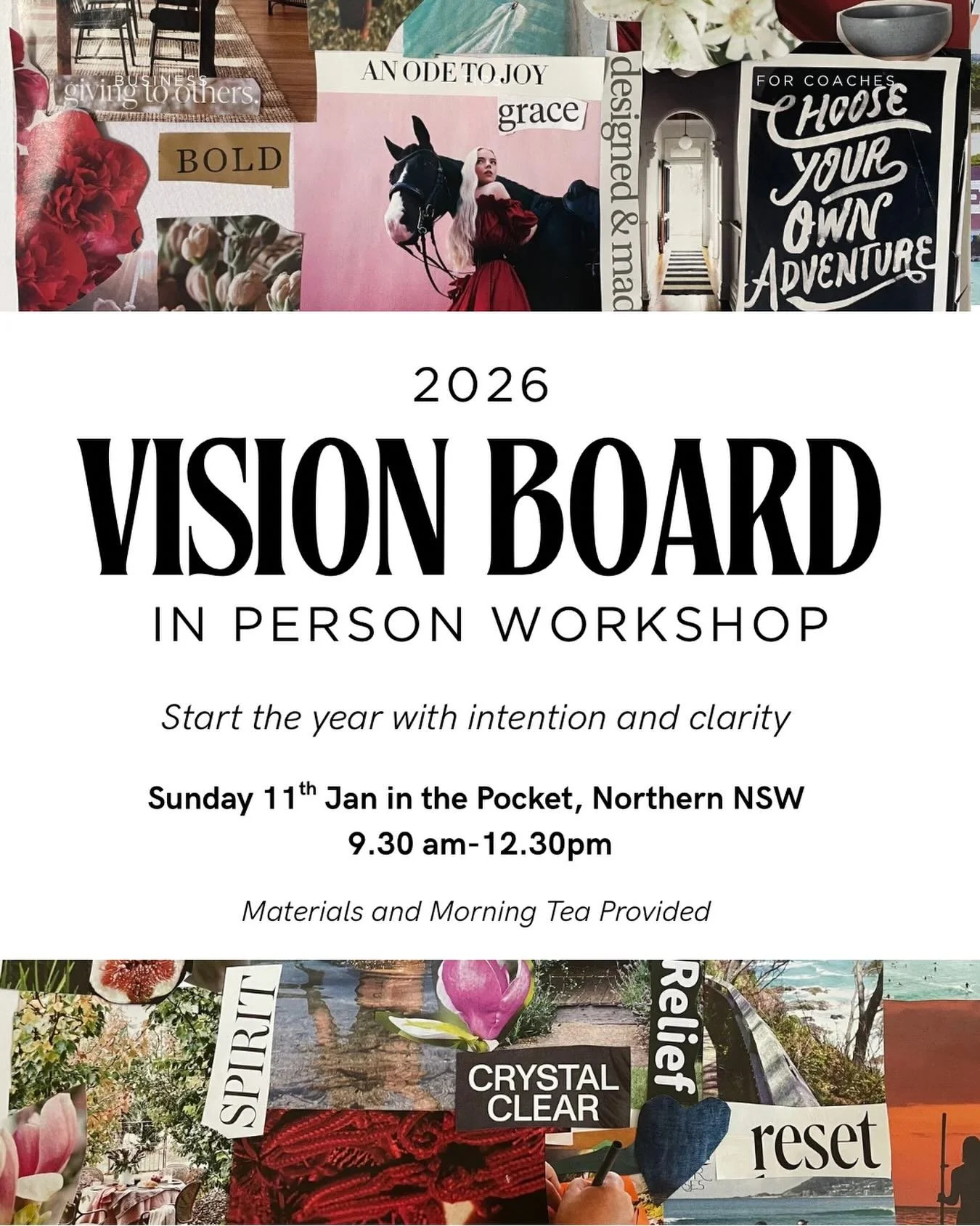 For many years now I have found vision boarding a fun, creative and playful way of getting clarity on the life I am creating and how I am wanting to feel in the upcoming year. 

I am excited to be gathering in the new year in the pocket, offering a n