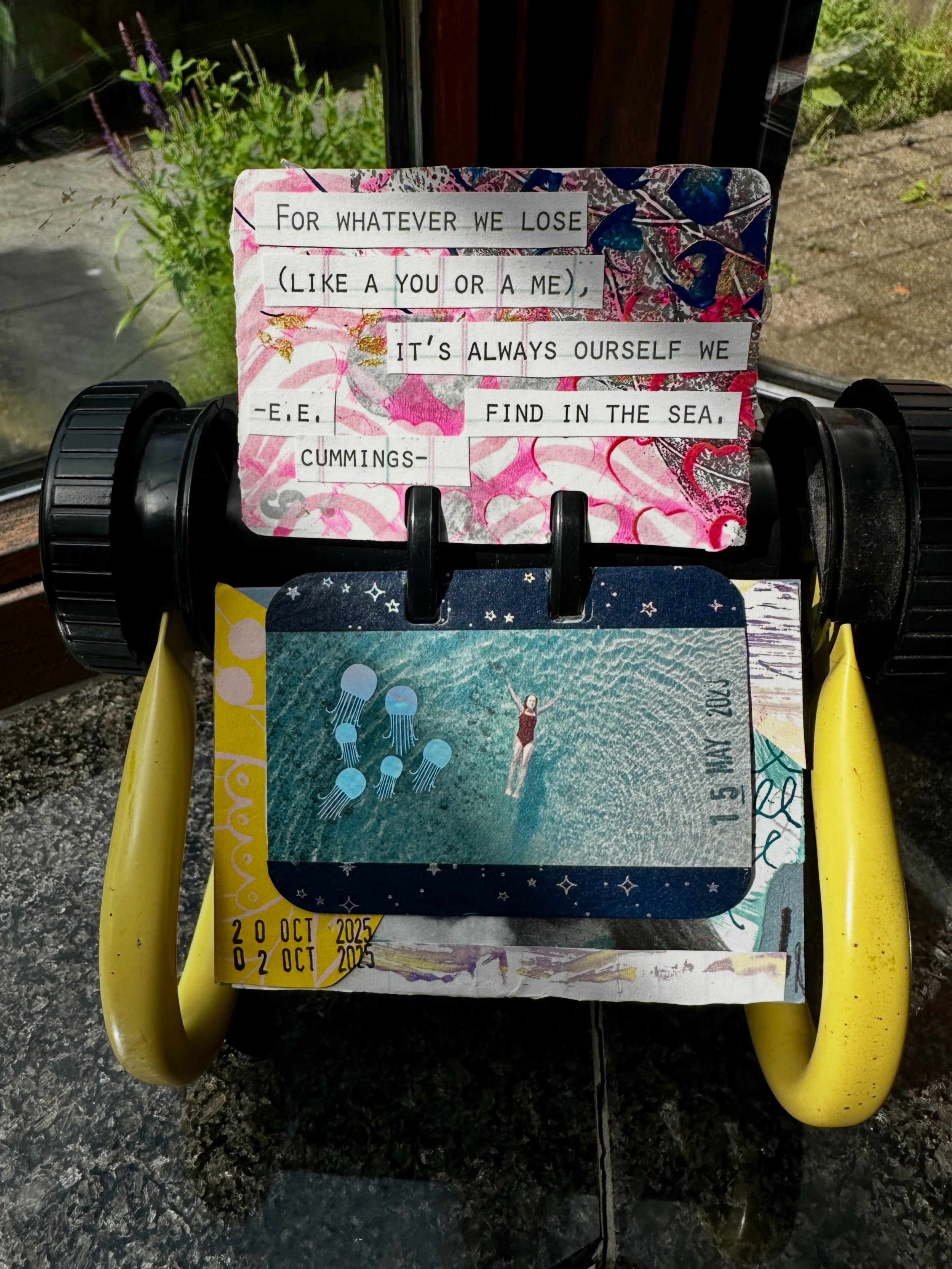 From E.E. Cummings = 

maggie and milly and molly and may
went down to the beach(to play one day)

and maggie discovered a shell that sang
so sweetly she couldn&rsquo;t remember her troubles,and

milly befriended a stranded star
whose rays five langu