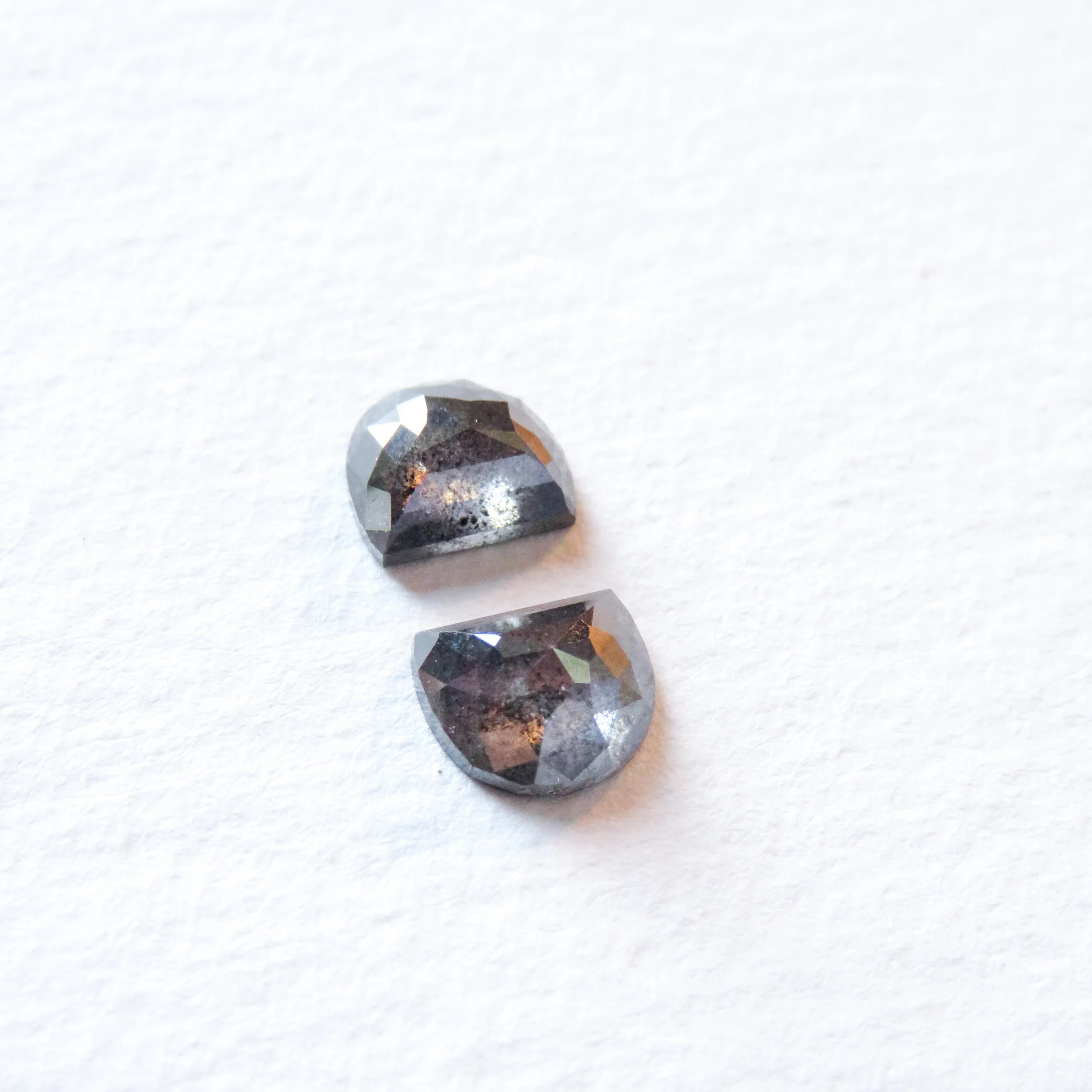 two half moon rose cut dark grey diamonds