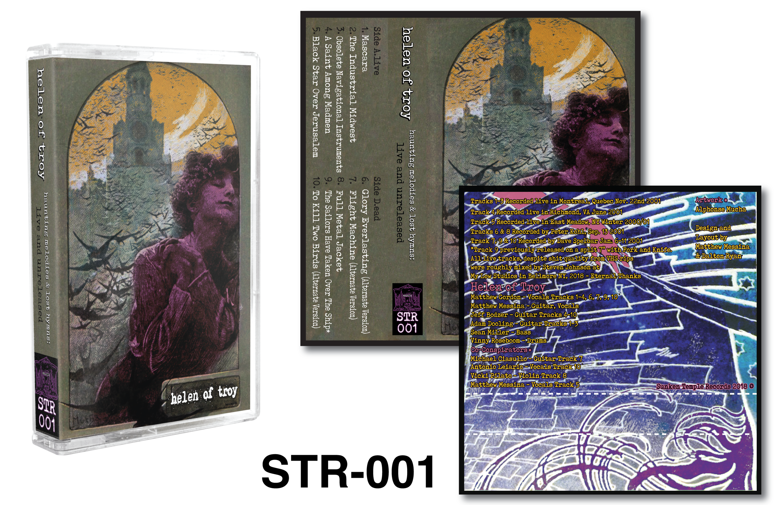 STR - 001 Cassette Layout and Design.  Collaborated with Sunken Temple Records to put together their vision of the Unreleased Tracks from Long Island band Helen of Troy.