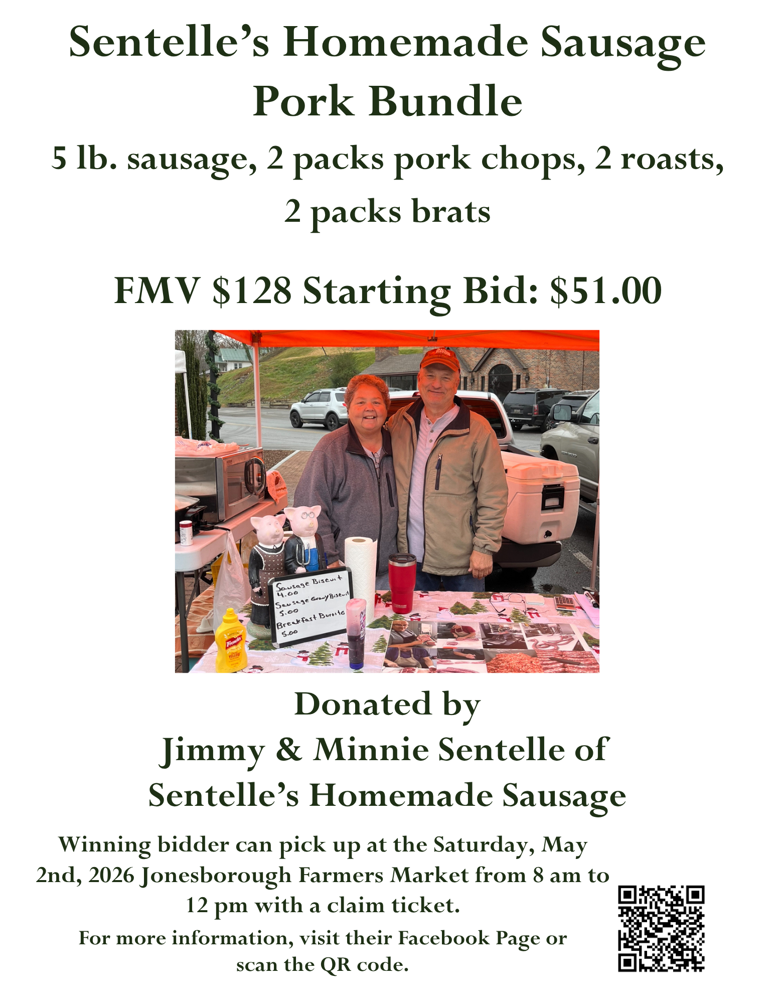Pork bundle donated by Sentelle's Homemade Sausage