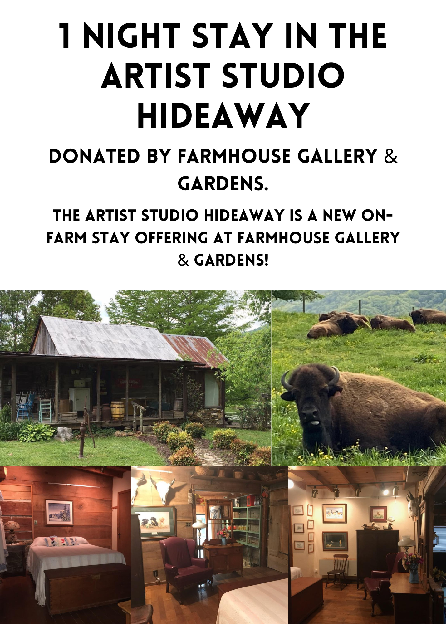 1 Night Cabin Stay at Farmhouse Gallery & Gardens donated by Farmhouse Gallery & Gardens