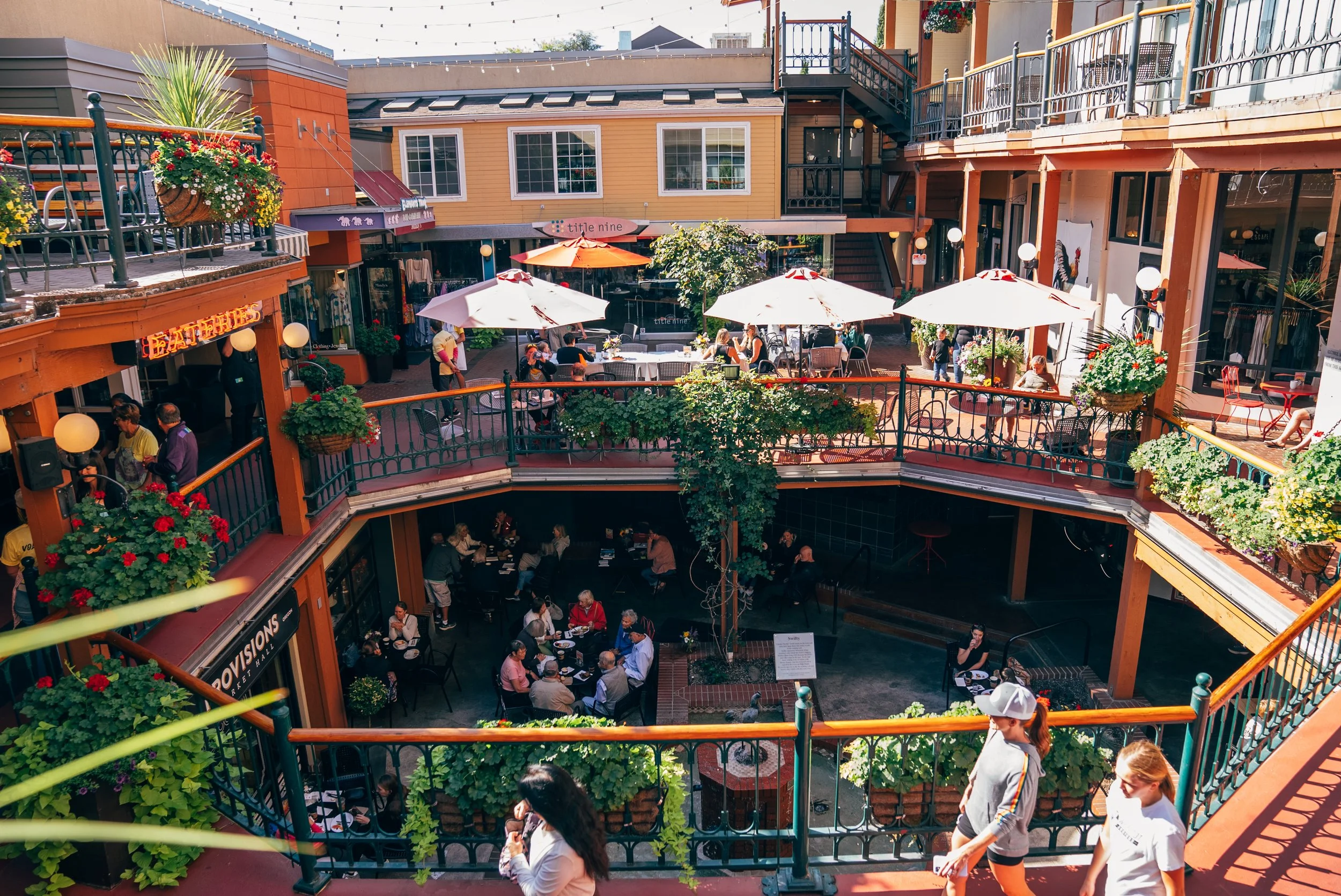 Courtyard and storefronts at 5th Street Public Market in Eugene